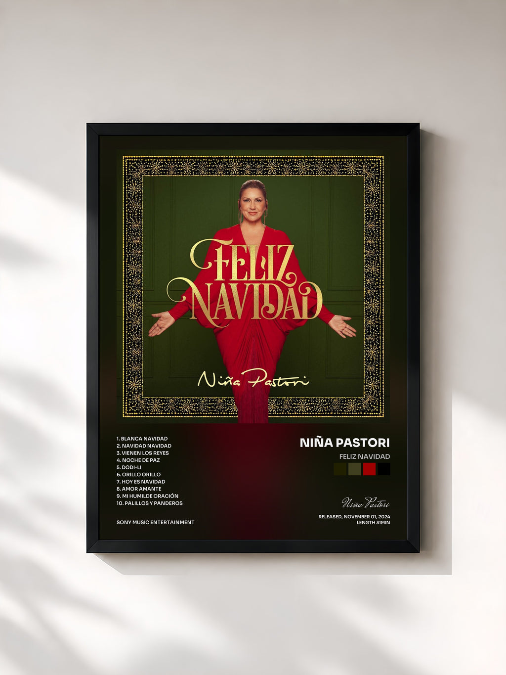 #noir Tableau de l'album Feliz Navidad de Niña Pastori, cadre noir, imprimé et encadré en France