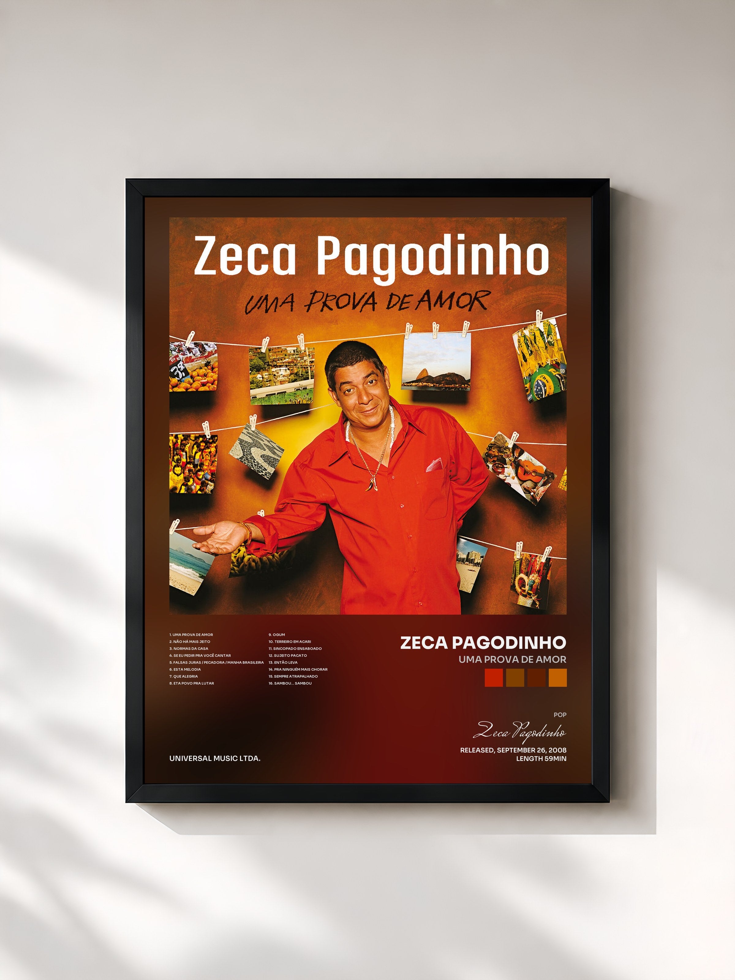 #noir Tableau de l'album Uma Prova De Amor de Zeca Pagodinho, cadre noir, imprimé et encadré en France