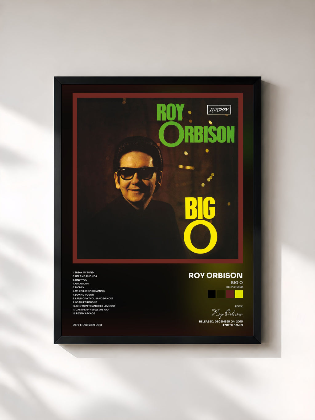 #noir Tableau de l'album Big O (Remastered) de Roy Orbison, cadre noir, imprimé et encadré en France