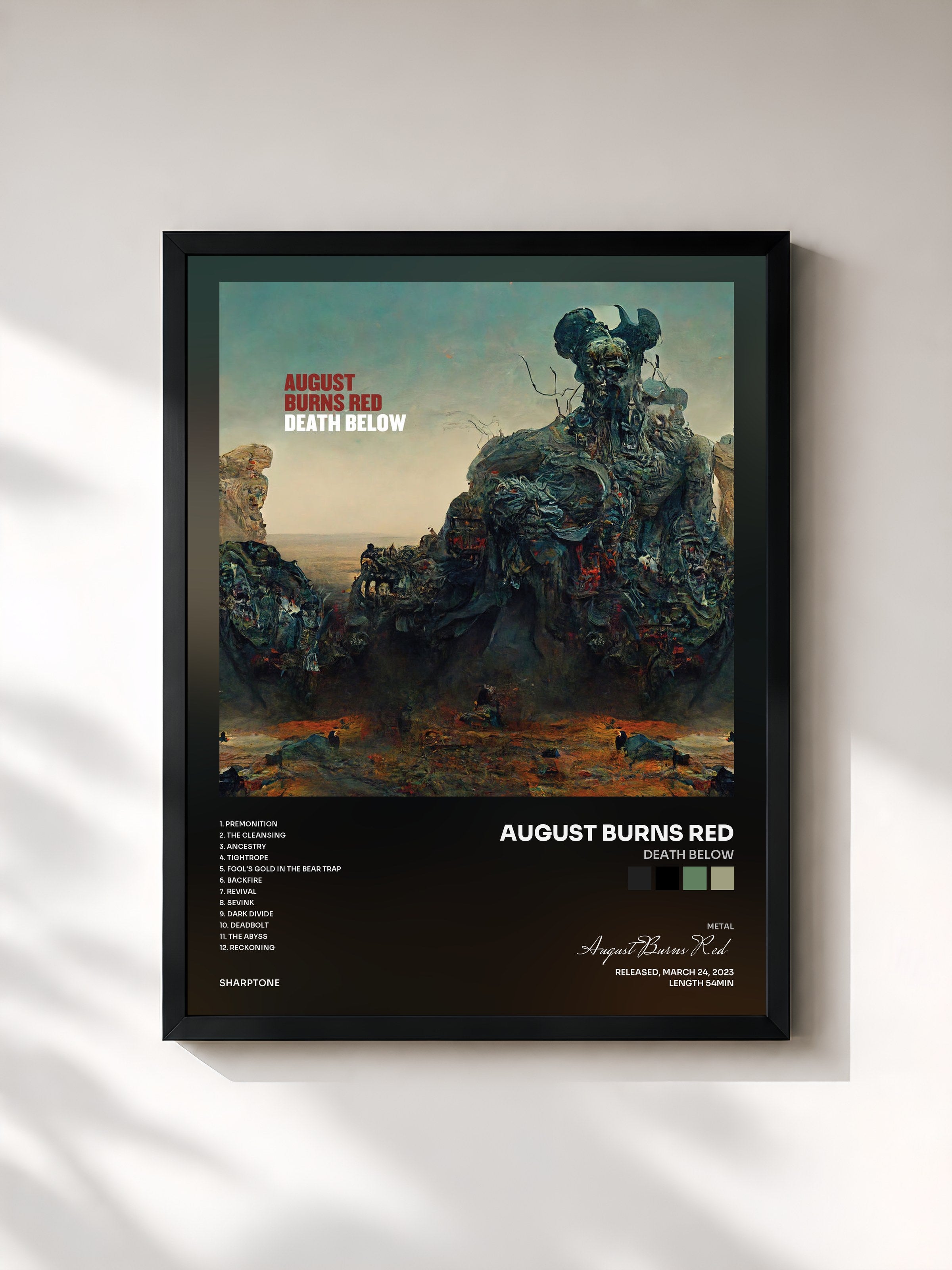 #noir Tableau de l'album Death Below de August Burns Red, cadre noir, imprimé et encadré en France