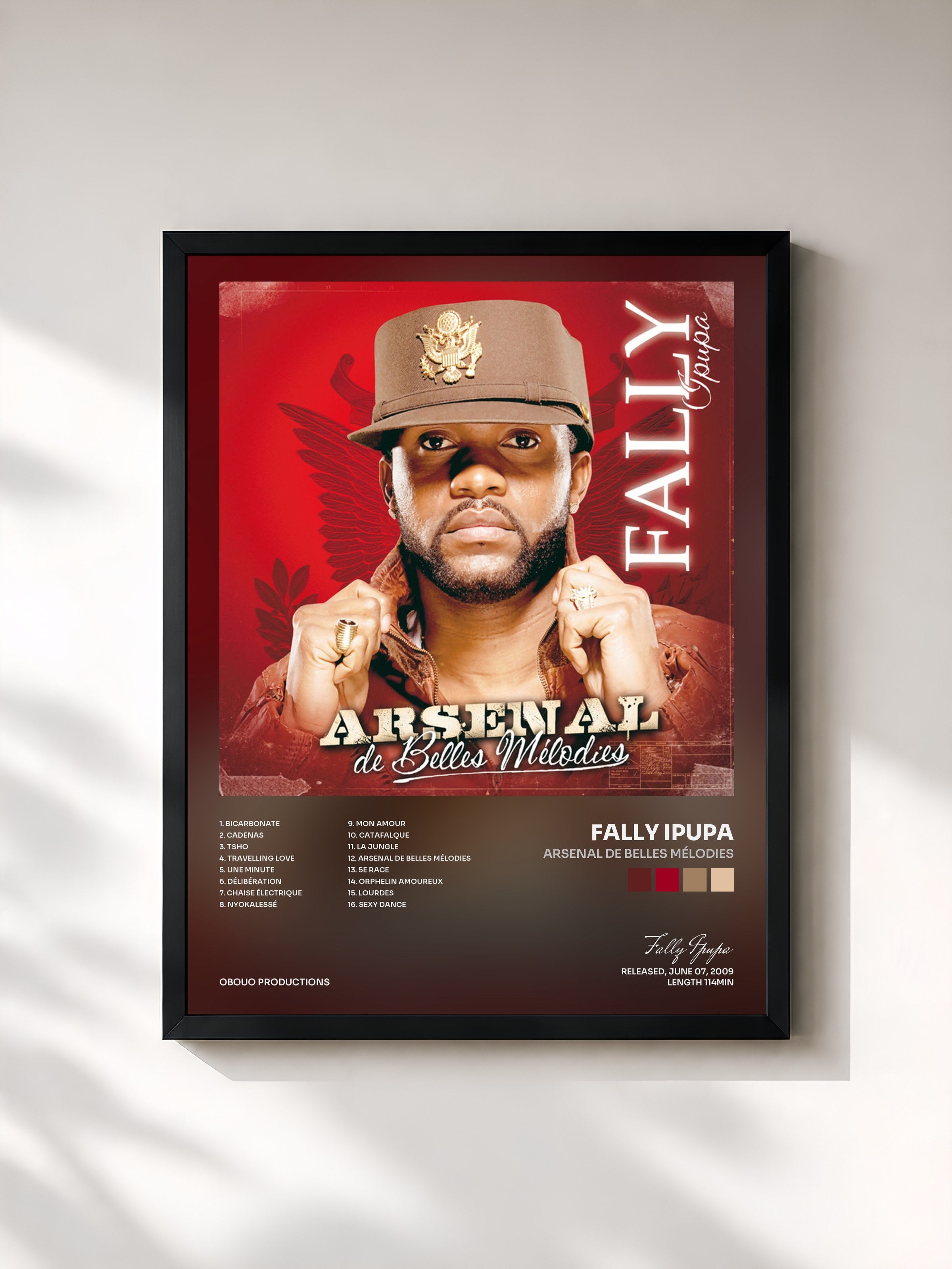 #noir Tableau de l'album Arsenal de belles mélodies de Fally Ipupa, cadre noir, imprimé et encadré en France