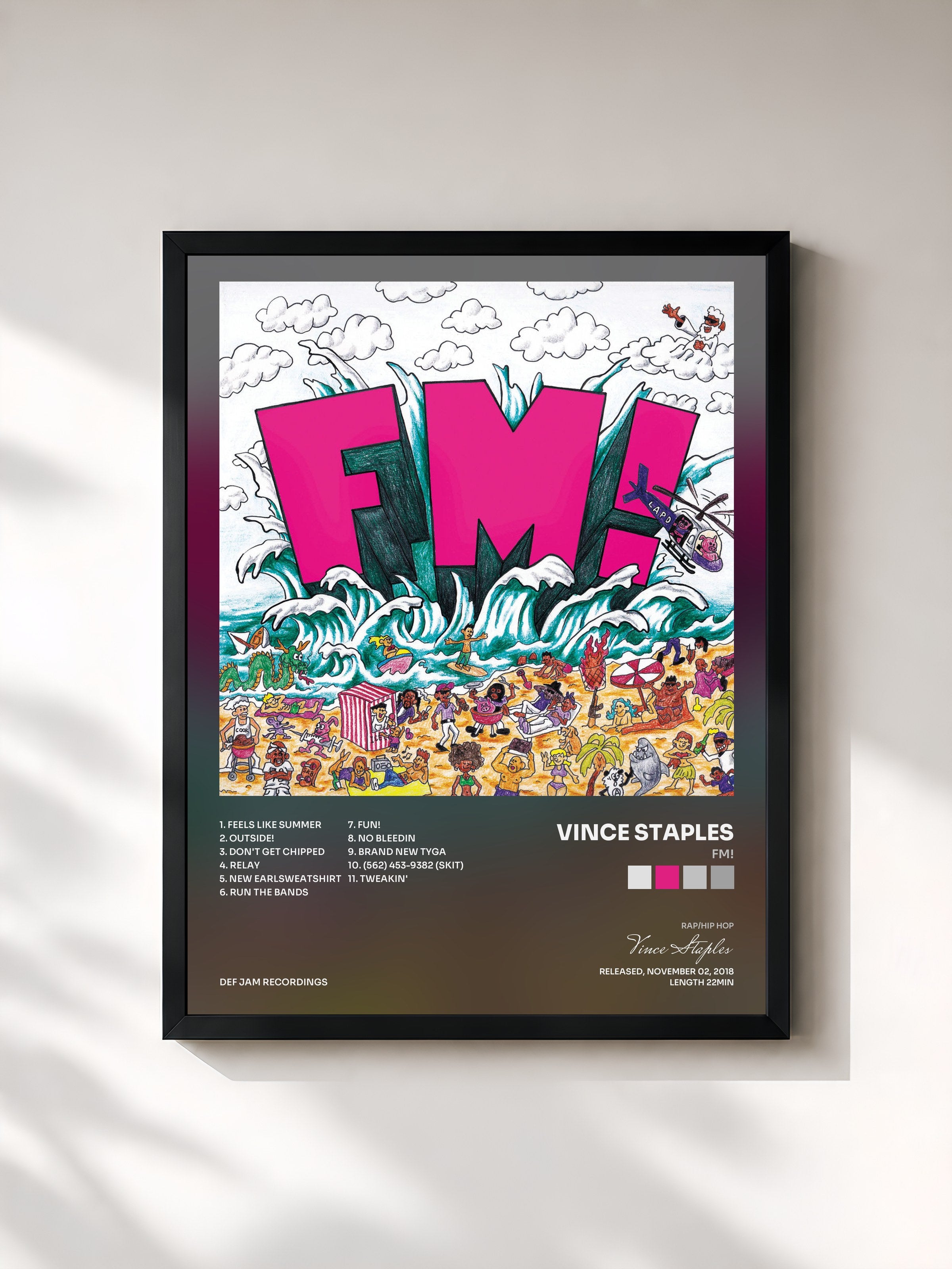 #noir Tableau de l'album FM! de Vince Staples, cadre noir, imprimé et encadré en France