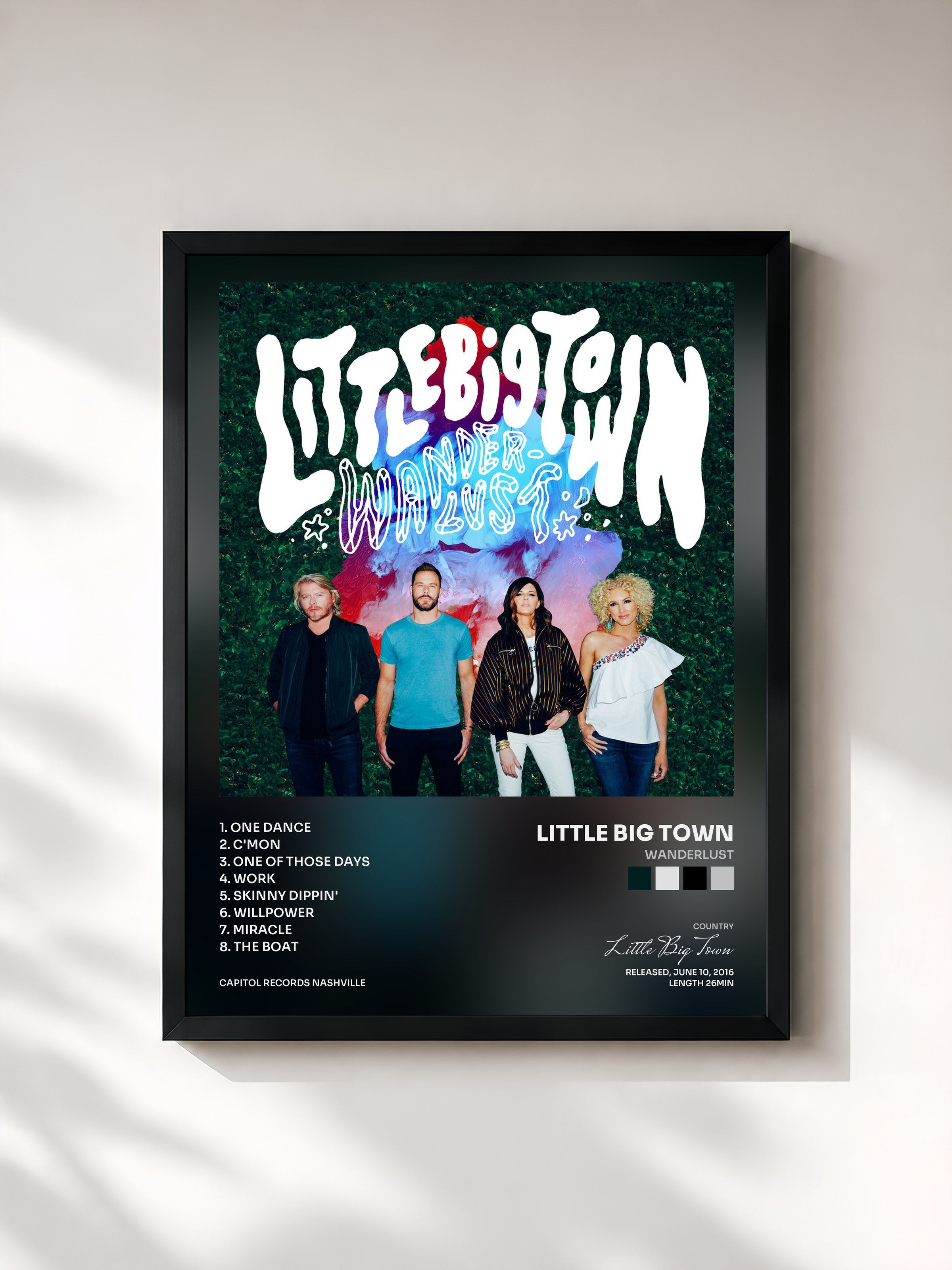 #noir Tableau de l'album Wanderlust de Little Big Town, cadre noir, imprimé et encadré en France