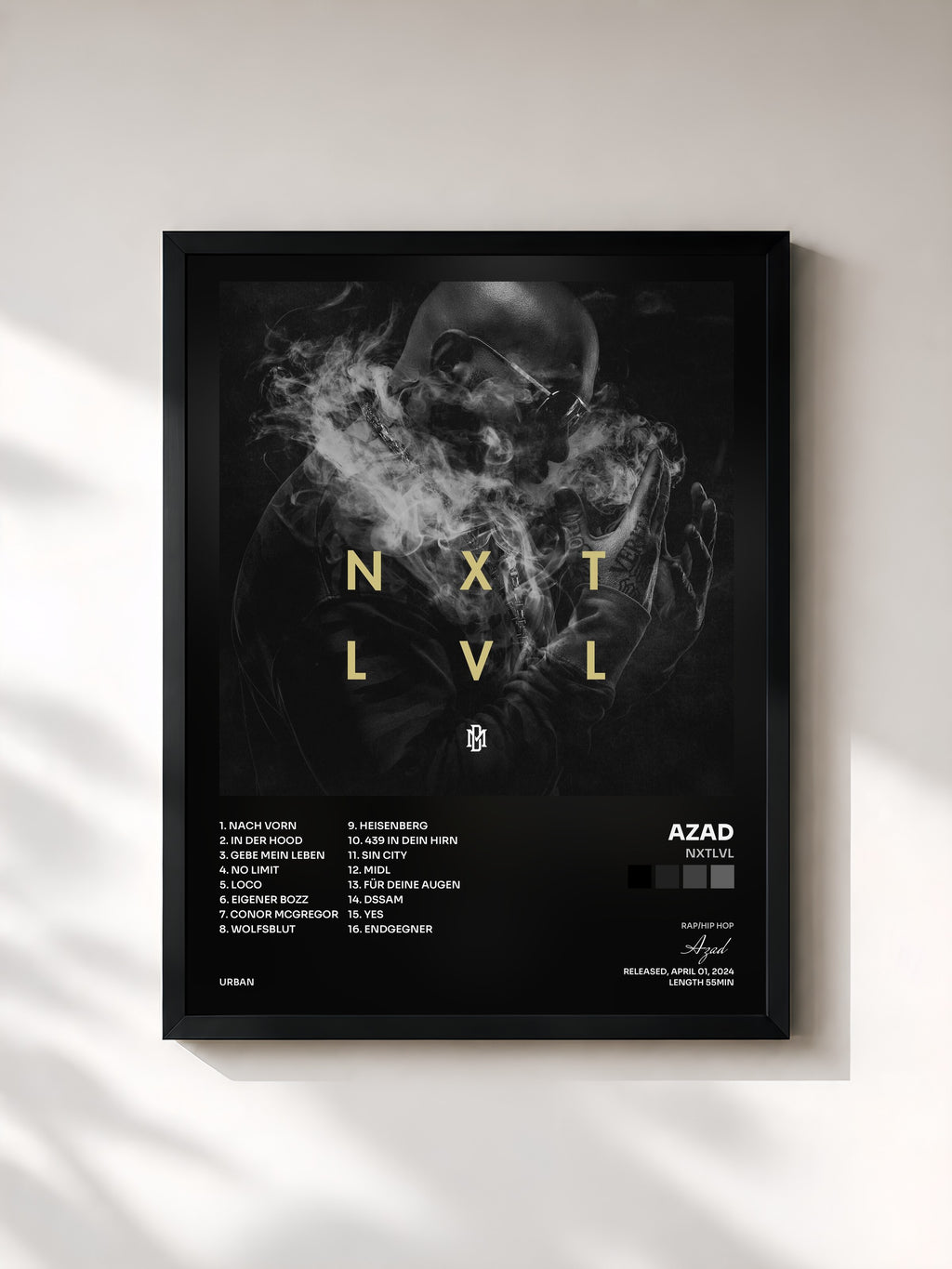 #noir Tableau de l'album NXTLVL de Azad, cadre noir, imprimé et encadré en France