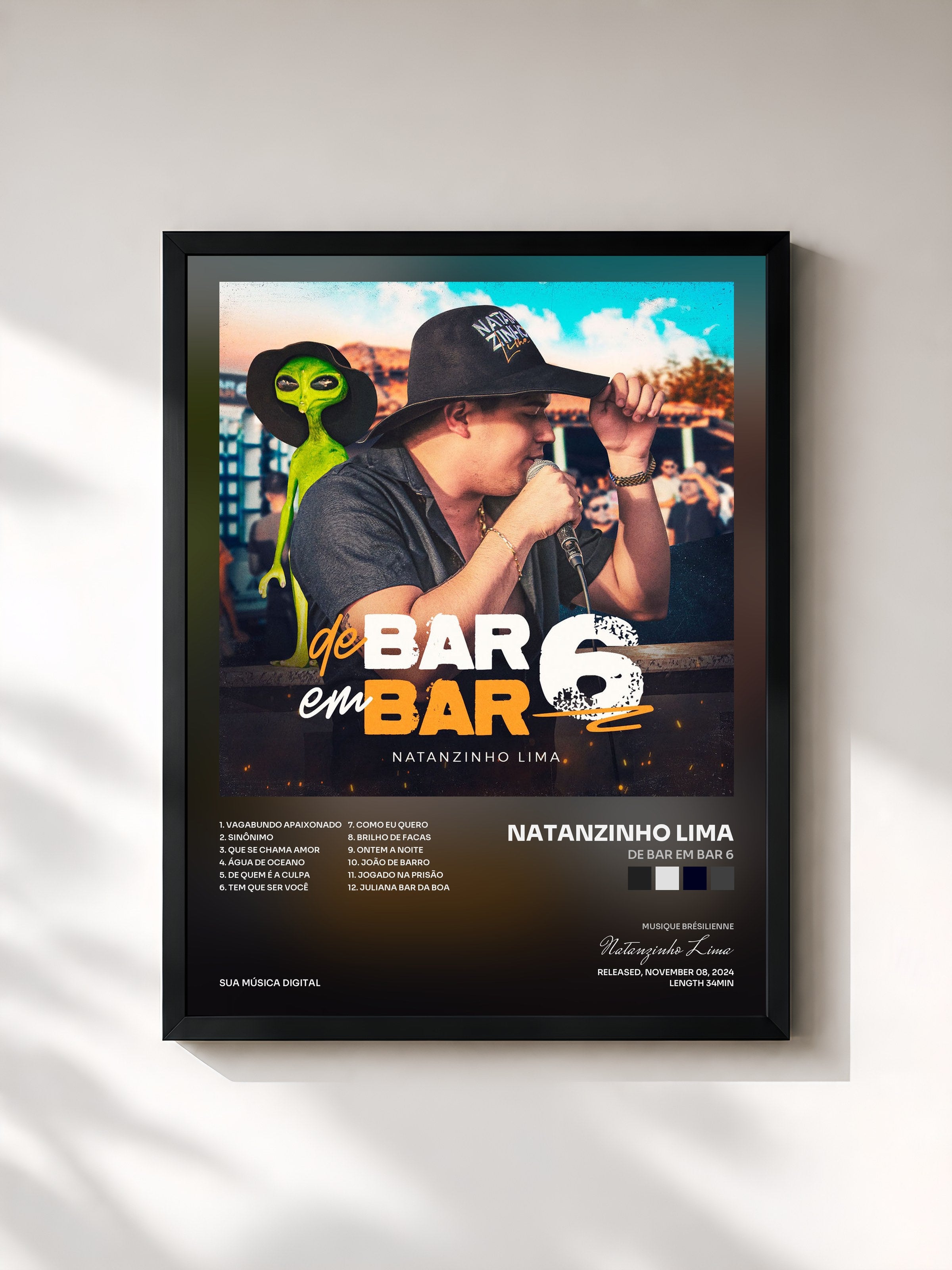 #noir Tableau de l'album De Bar em Bar 6 de Natanzinho Lima, cadre noir, imprimé et encadré en France