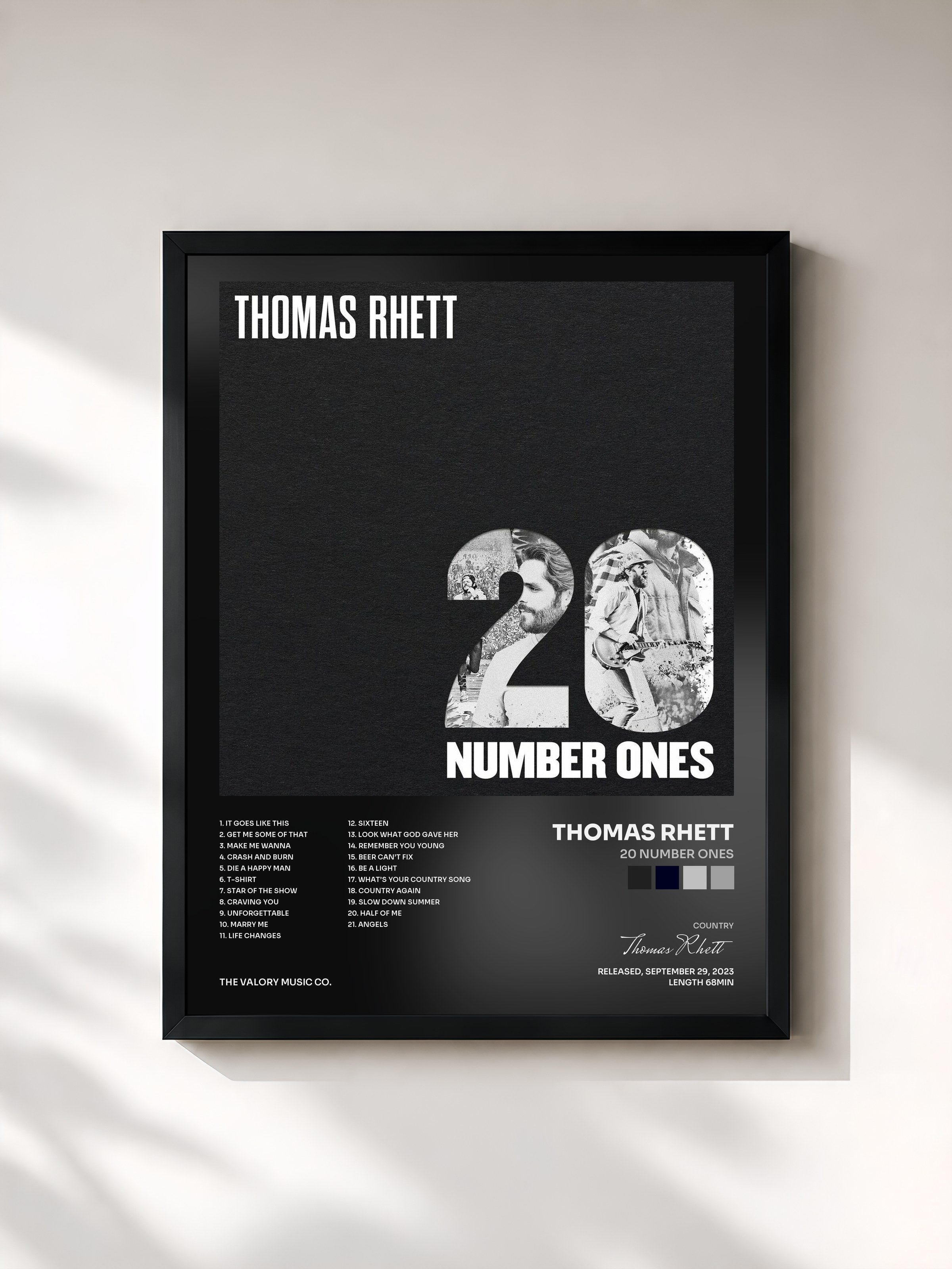 #noir Tableau de l'album 20 Number Ones de Thomas Rhett, cadre noir, imprimé et encadré en France