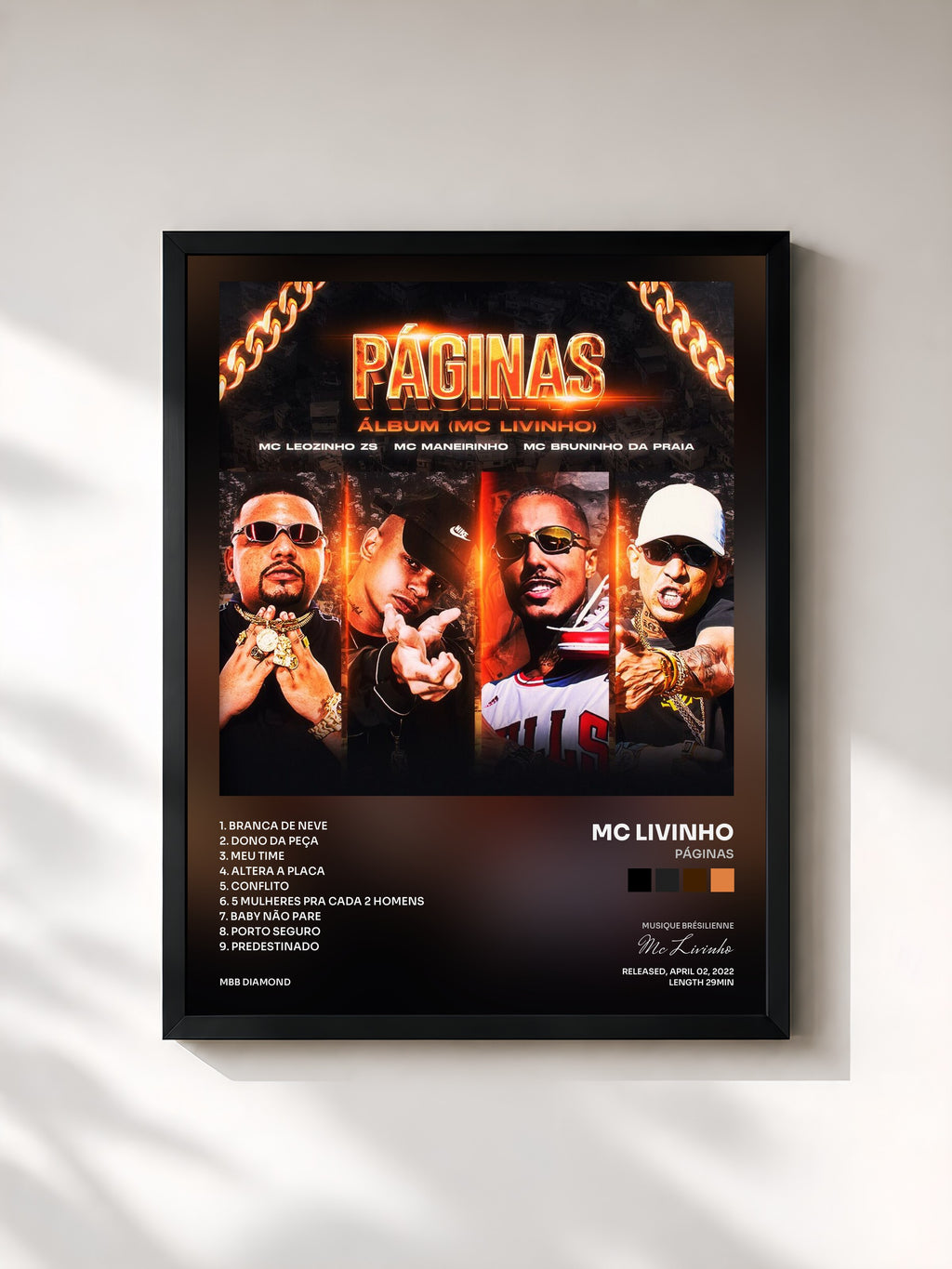 #noir Tableau de l'album PÁGINAS de Mc Livinho, cadre noir, imprimé et encadré en France