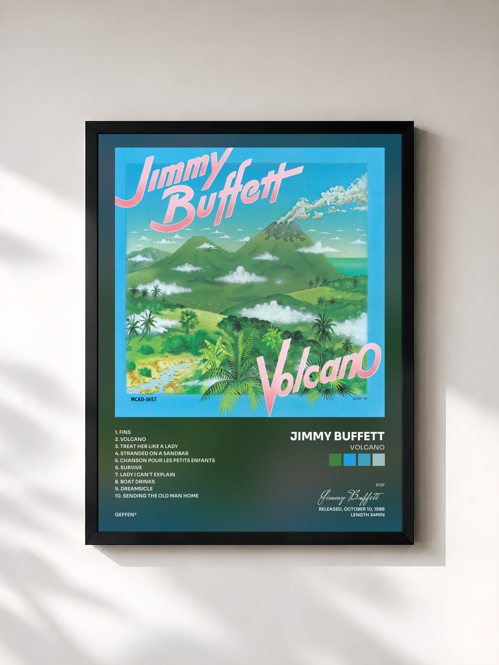 #noir Tableau de l'album Volcano de Jimmy Buffett, cadre noir, imprimé et encadré en France