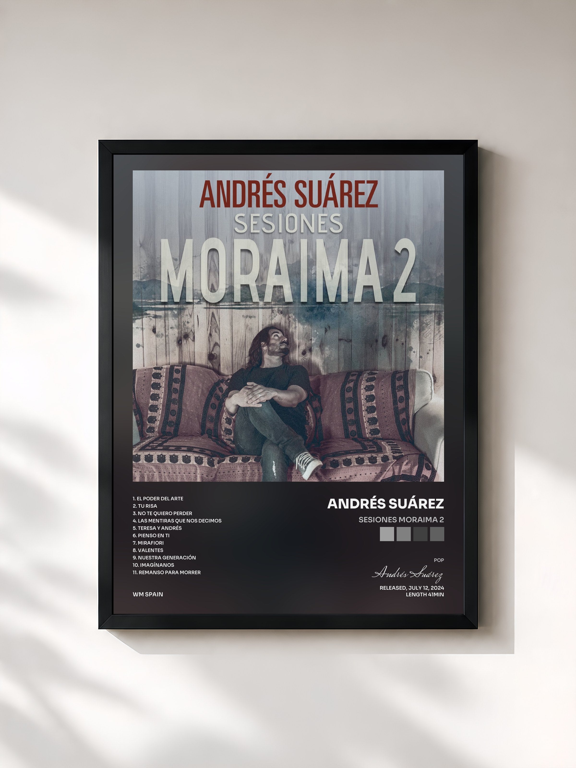 #noir Tableau de l'album Sesiones Moraima 2 de Andrés Suárez, cadre noir, imprimé et encadré en France