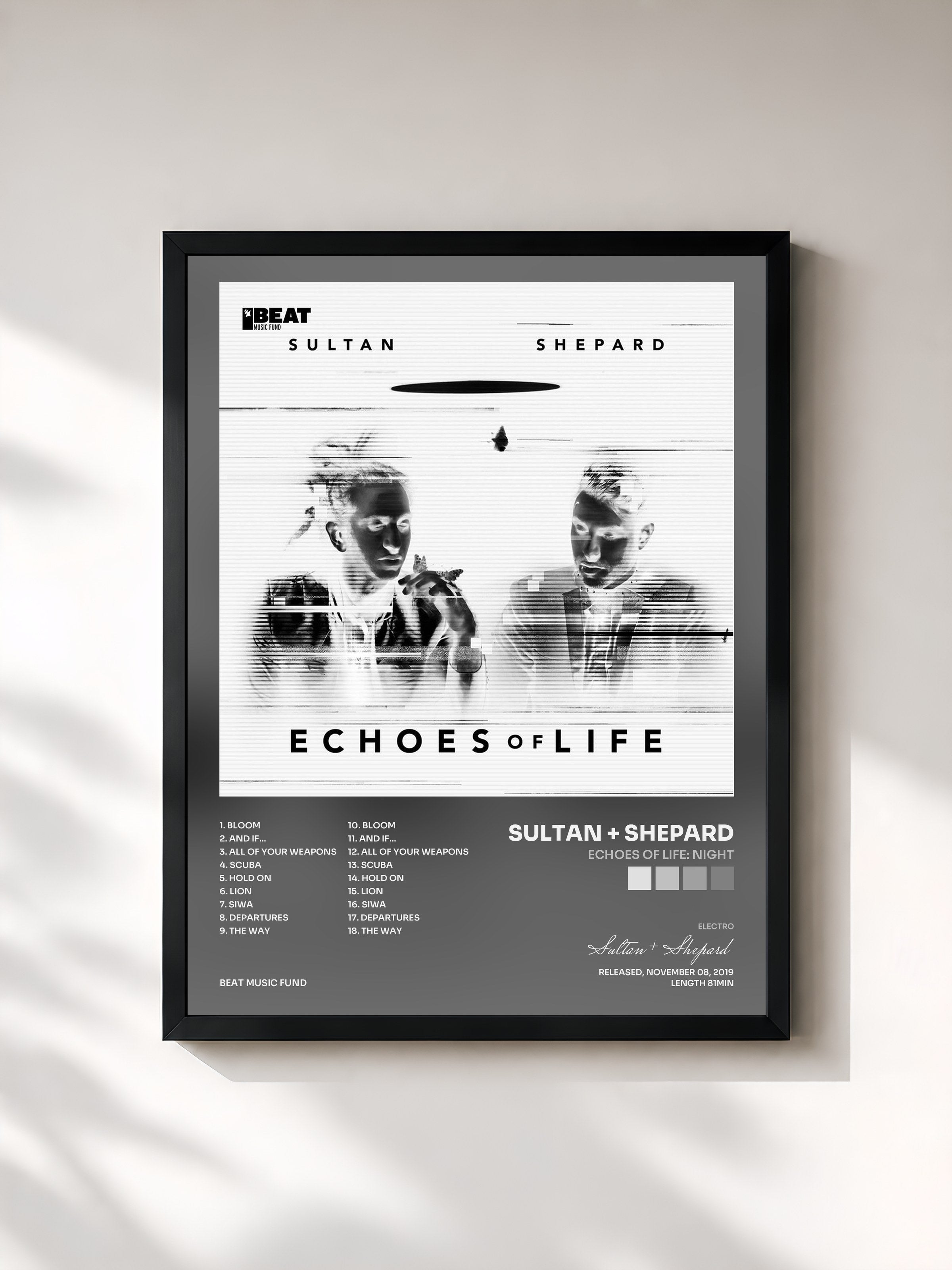 #noir Tableau de l'album Echoes Of Life: Night de Sultan + Shepard, cadre noir, imprimé et encadré en France