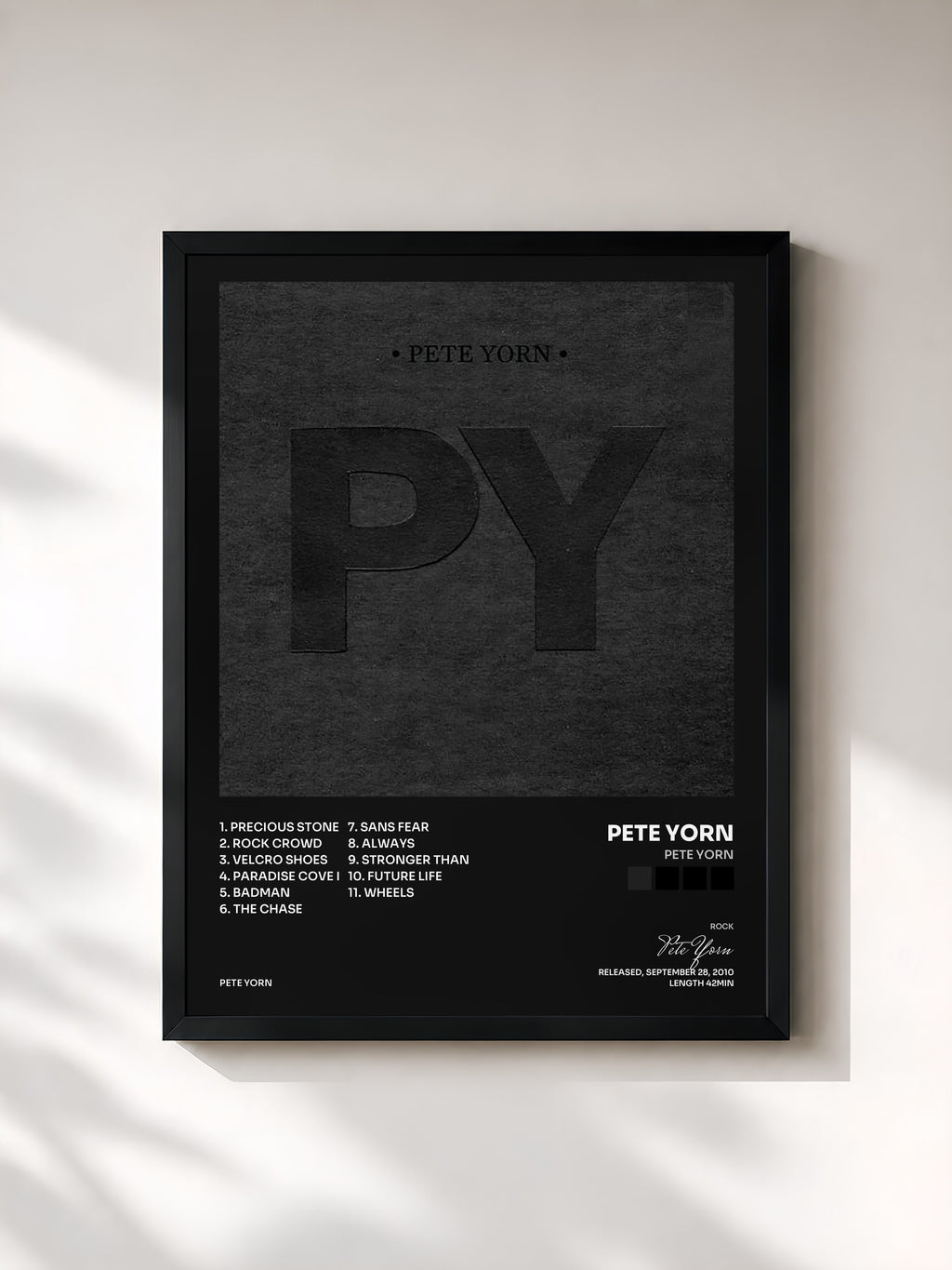 #noir Tableau de l'album Pete Yorn de Pete Yorn, cadre noir, imprimé et encadré en France