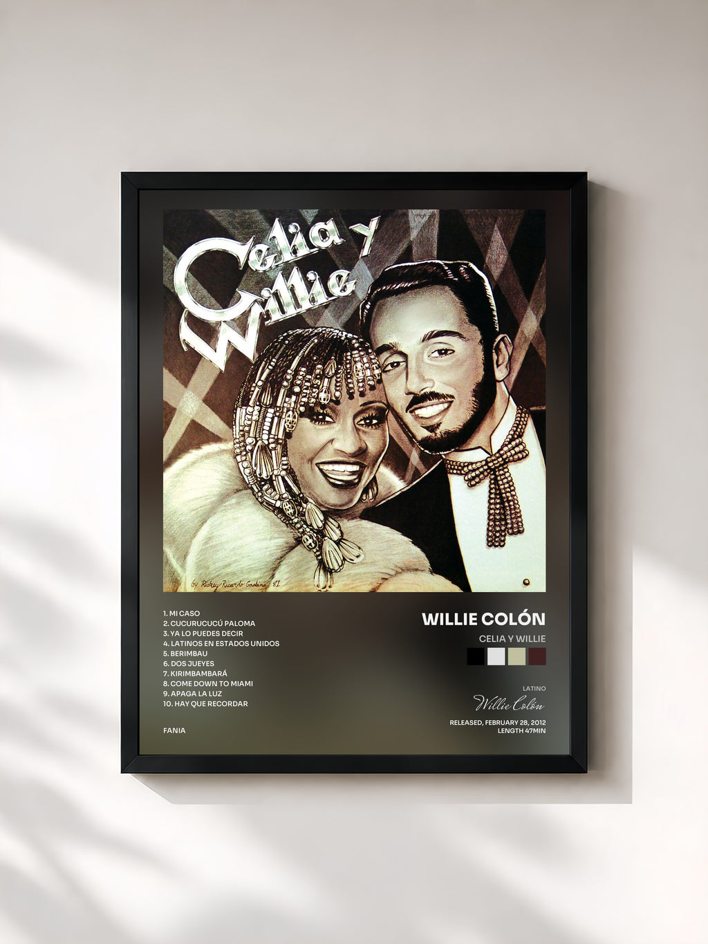 #noir Tableau de l'album Celia y Willie de Willie Colón, cadre noir, imprimé et encadré en France