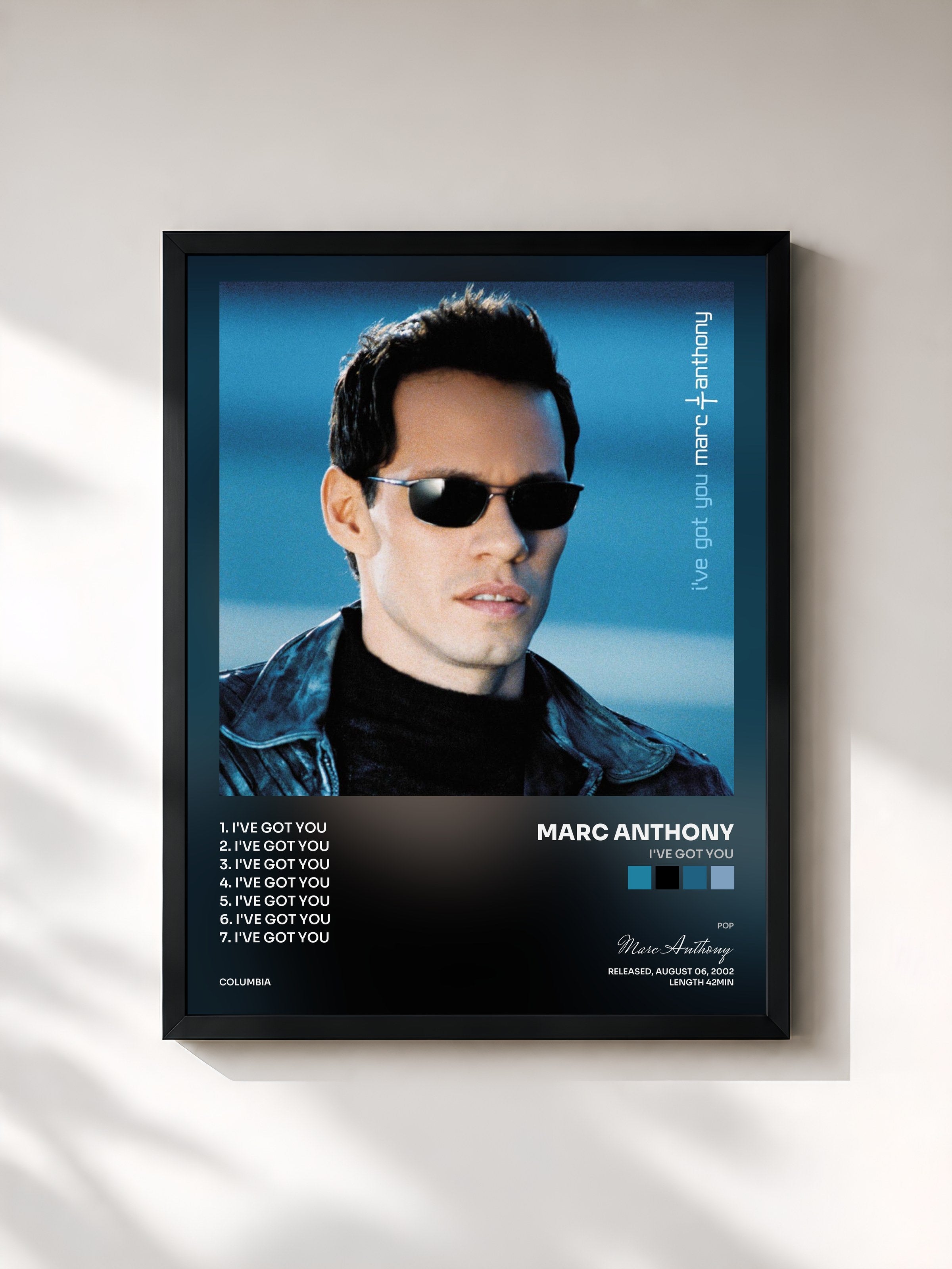 #noir Tableau de l'album I've Got You de Marc Anthony, cadre noir, imprimé et encadré en France