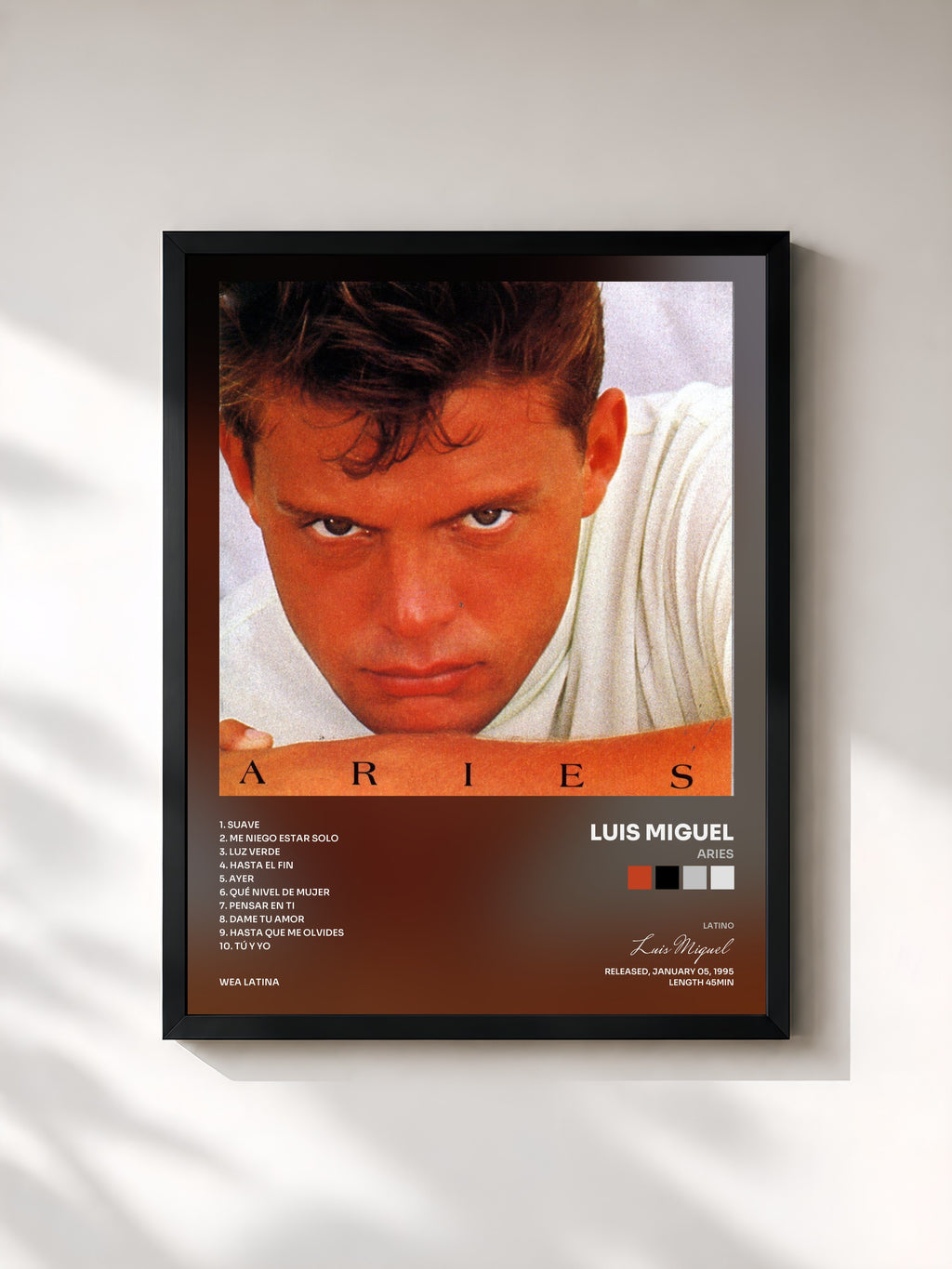 #noir Tableau de l'album Aries de Luis Miguel, cadre noir, imprimé et encadré en France