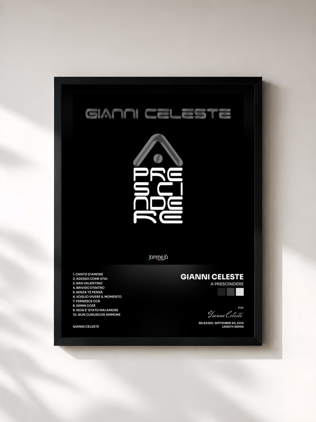 #noir Tableau de l'album A prescindere de Gianni Celeste, cadre noir, imprimé et encadré en France