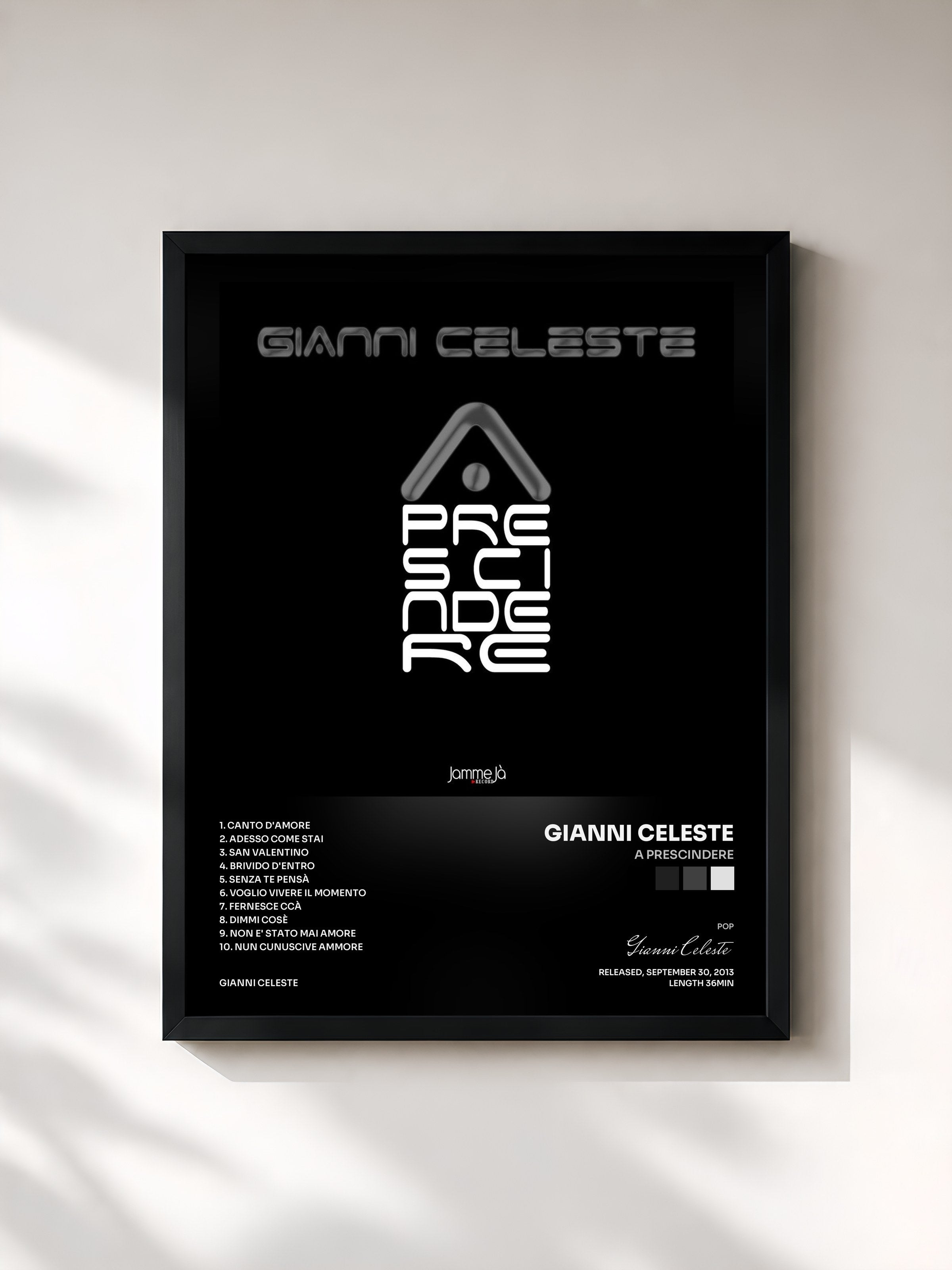 #noir Tableau de l'album A prescindere de Gianni Celeste, cadre noir, imprimé et encadré en France