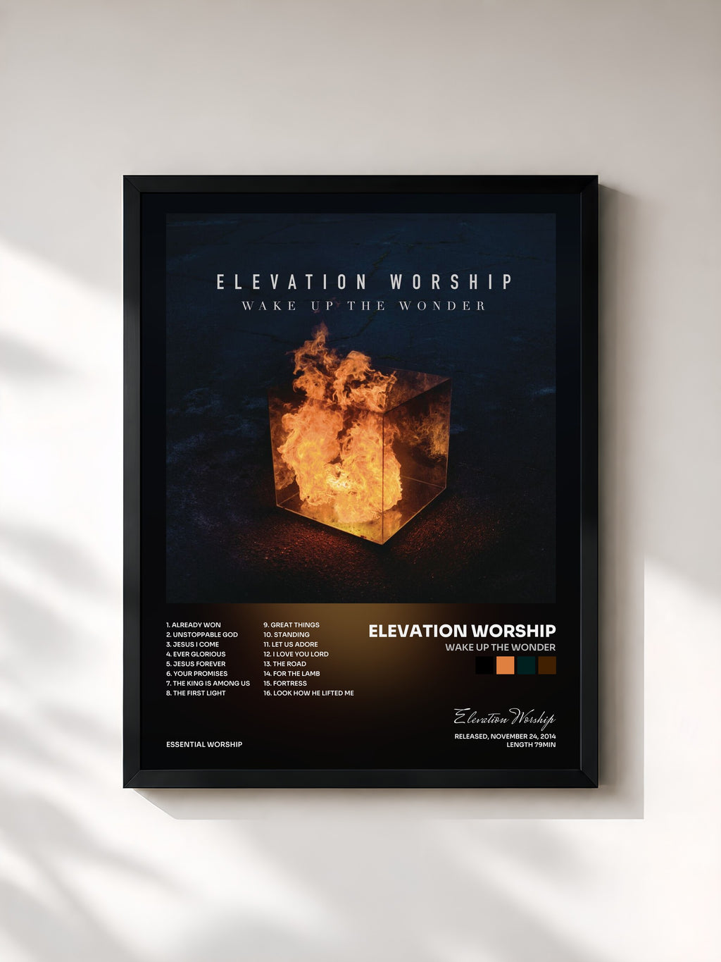 #noir Tableau de l'album Wake Up The Wonder de Elevation Worship, cadre noir, imprimé et encadré en France