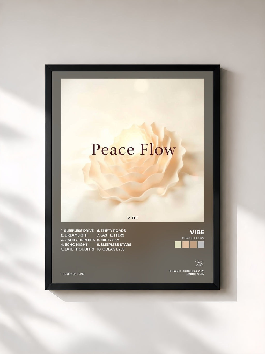 #noir Tableau de l'album Peace Flow de Vibe, cadre noir, imprimé et encadré en France