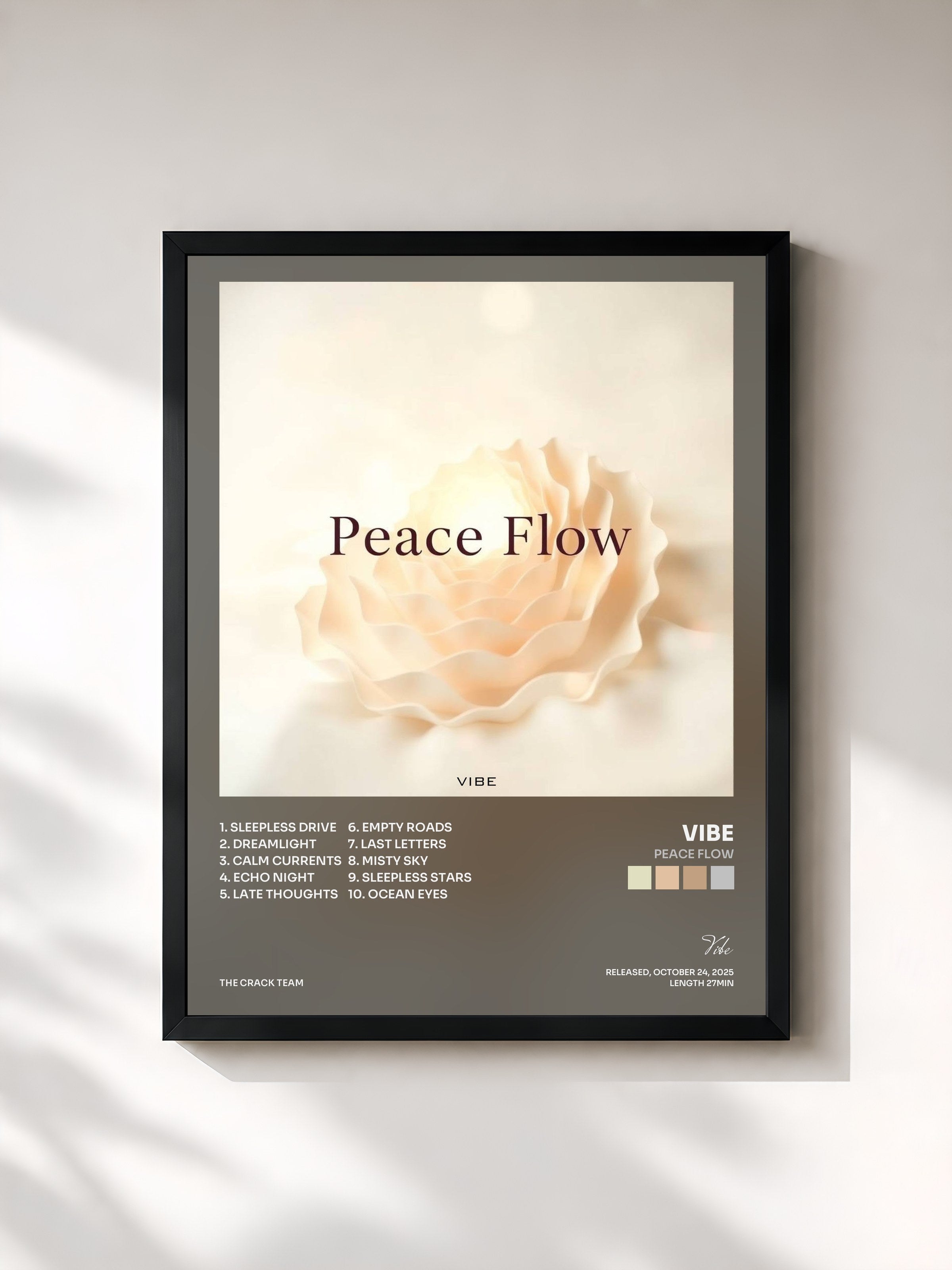 #noir Tableau de l'album Peace Flow de Vibe, cadre noir, imprimé et encadré en France