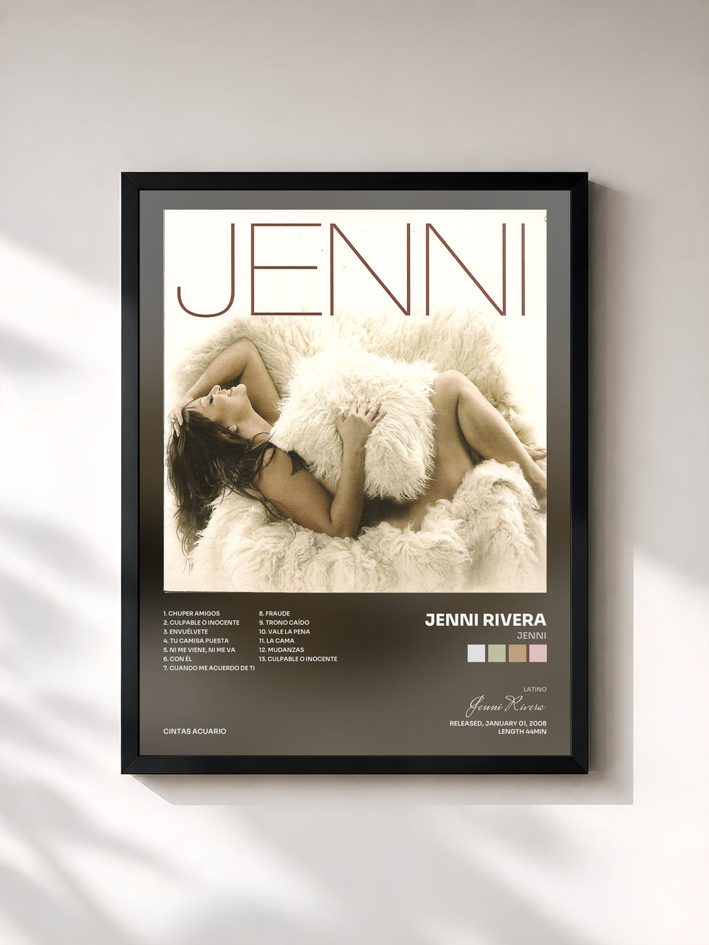 #noir Tableau de l'album Jenni de Jenni Rivera, cadre noir, imprimé et encadré en France