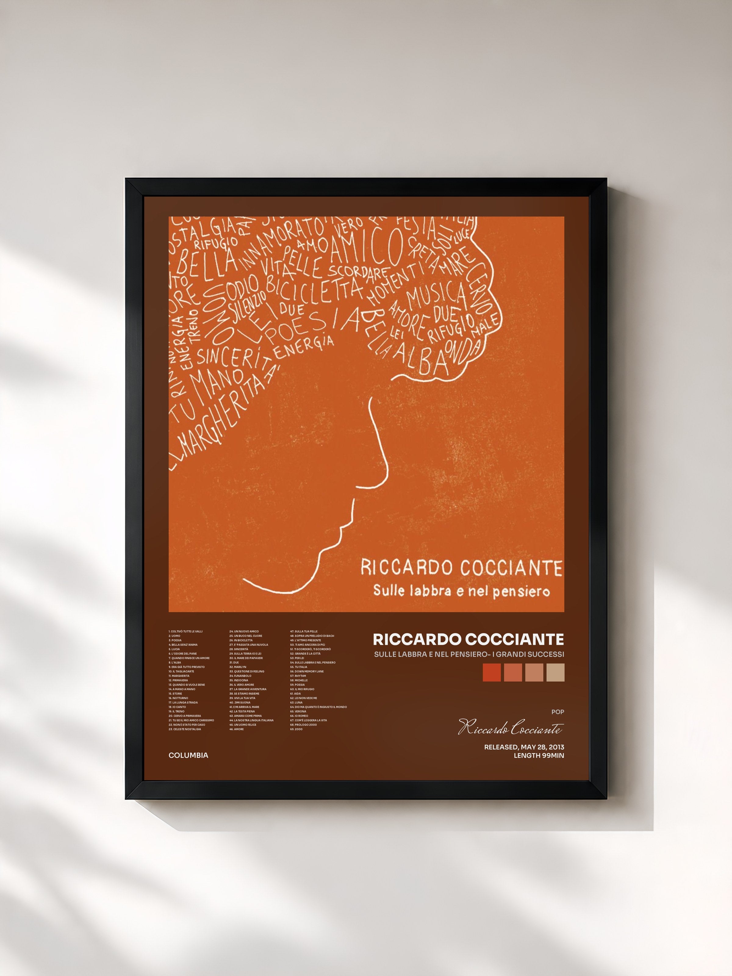 #noir Tableau de l'album Sulle labbra e nel pensiero- I grandi successi de Riccardo Cocciante, cadre noir, imprimé et encadré en France