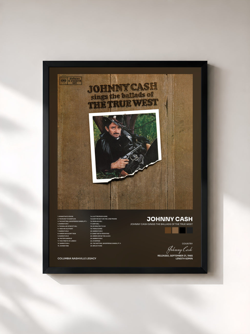 #noir Johnny Cash Sings The Ballads Of The True West von Johnny Cash als gerahmter Kunstdruck, schwarzer Rahmen, gedruckt und gerahmt in Frankreich