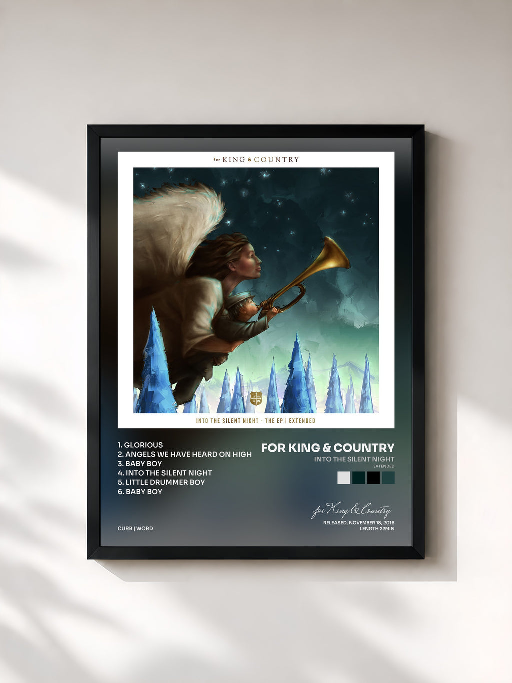 #noir Tableau de l'album Into The Silent Night (Extended) de for King & Country, cadre noir, imprimé et encadré en France