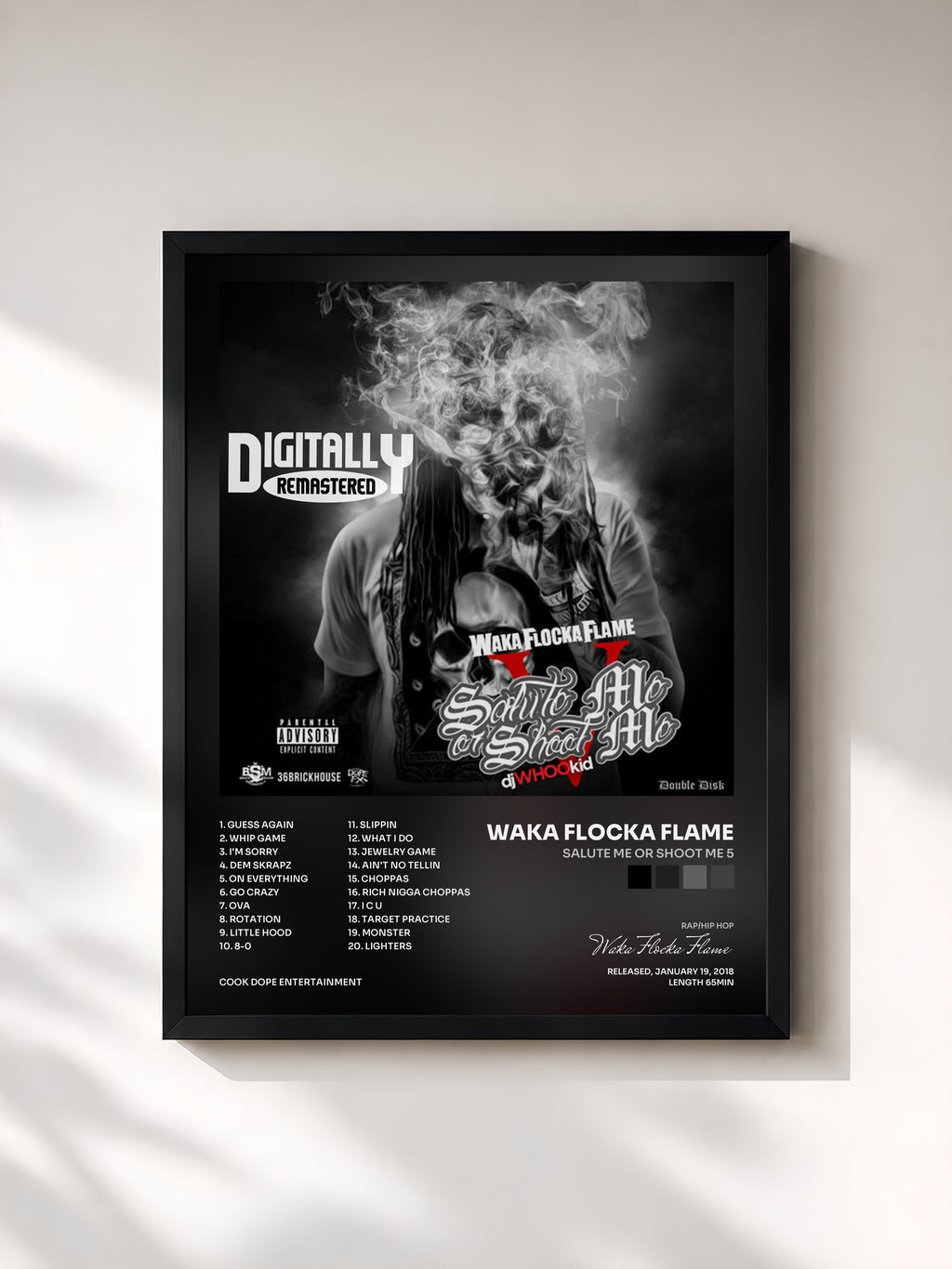 #noir Tableau de l'album Salute Me Or Shoot Me 5 de Waka Flocka Flame, cadre noir, imprimé et encadré en France