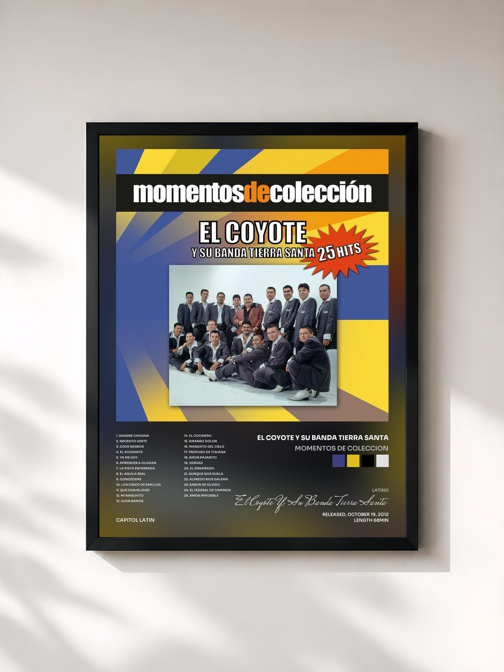 #noir Tableau de l'album Momentos De Coleccion de El Coyote Y Su Banda Tierra Santa, cadre noir, imprimé et encadré en France