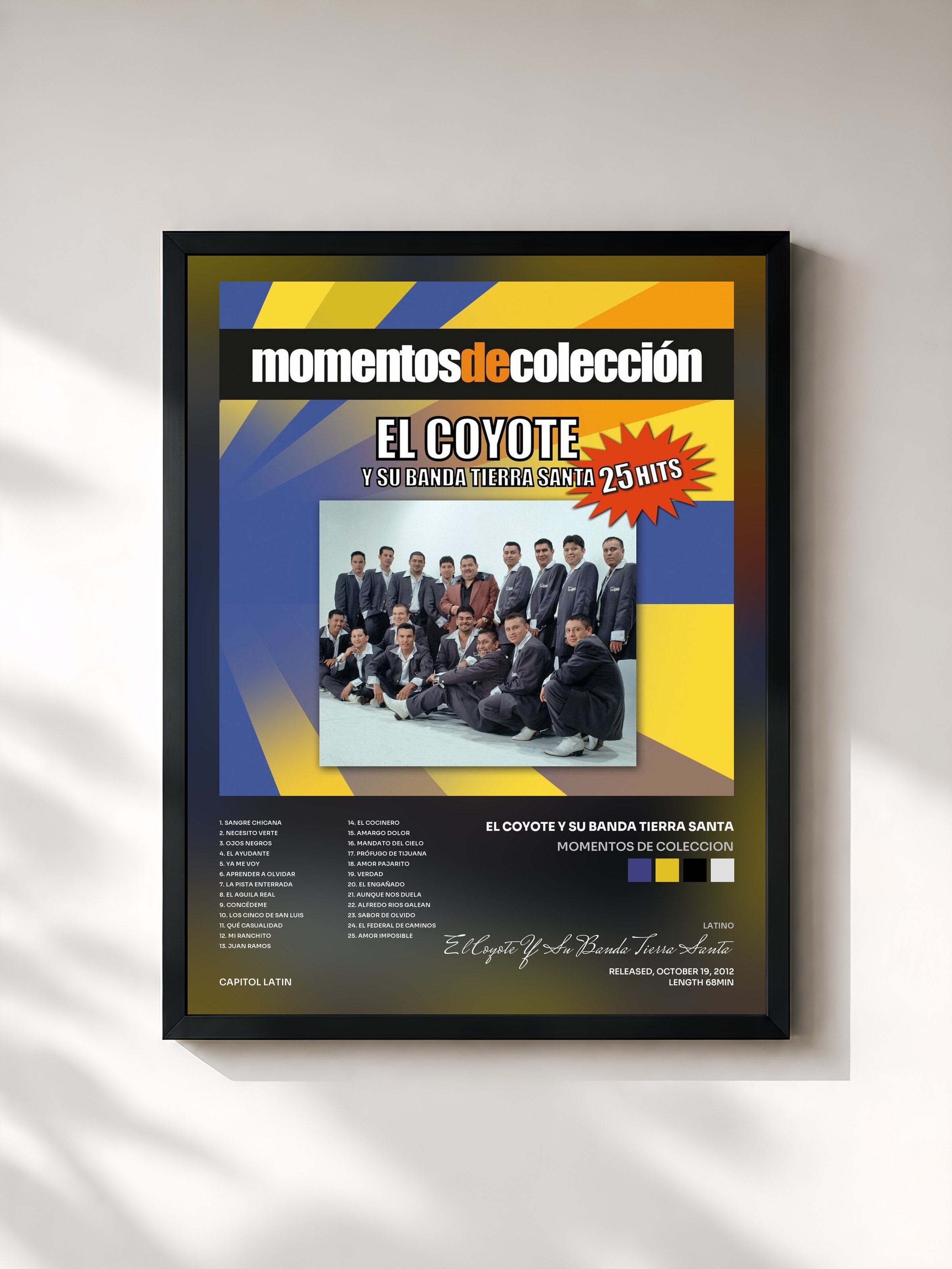 #noir Tableau de l'album Momentos De Coleccion de El Coyote Y Su Banda Tierra Santa, cadre noir, imprimé et encadré en France