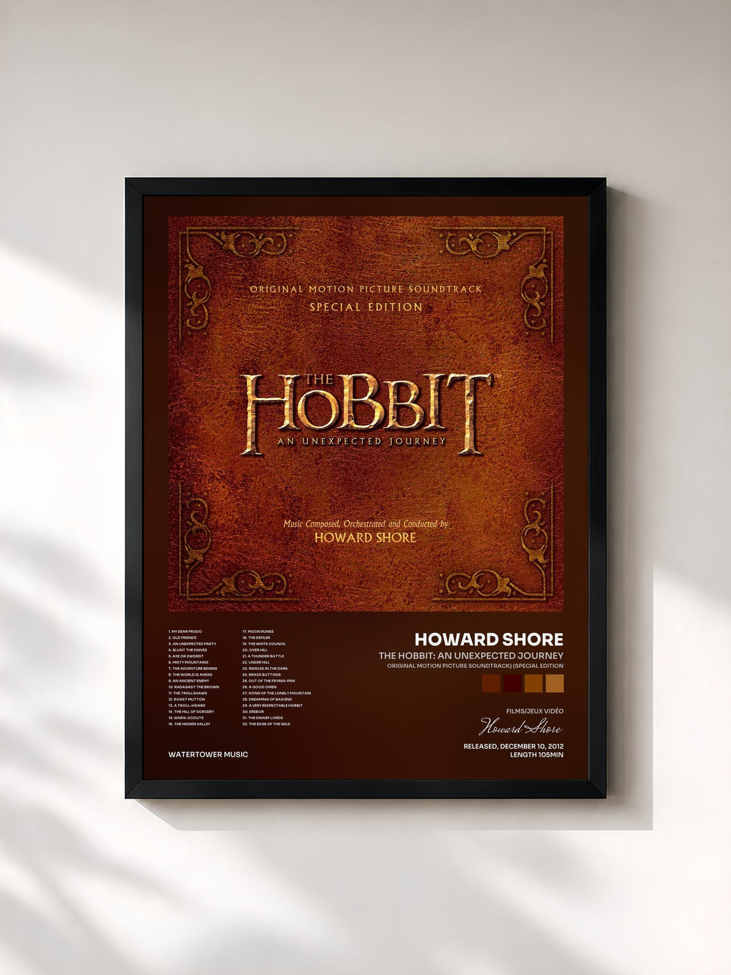 #noir Tableau de l'album The Hobbit: An Unexpected Journey (Original Motion Picture Soundtrack) (Special Edition) de Howard Shore, cadre noir, imprimé et encadré en France