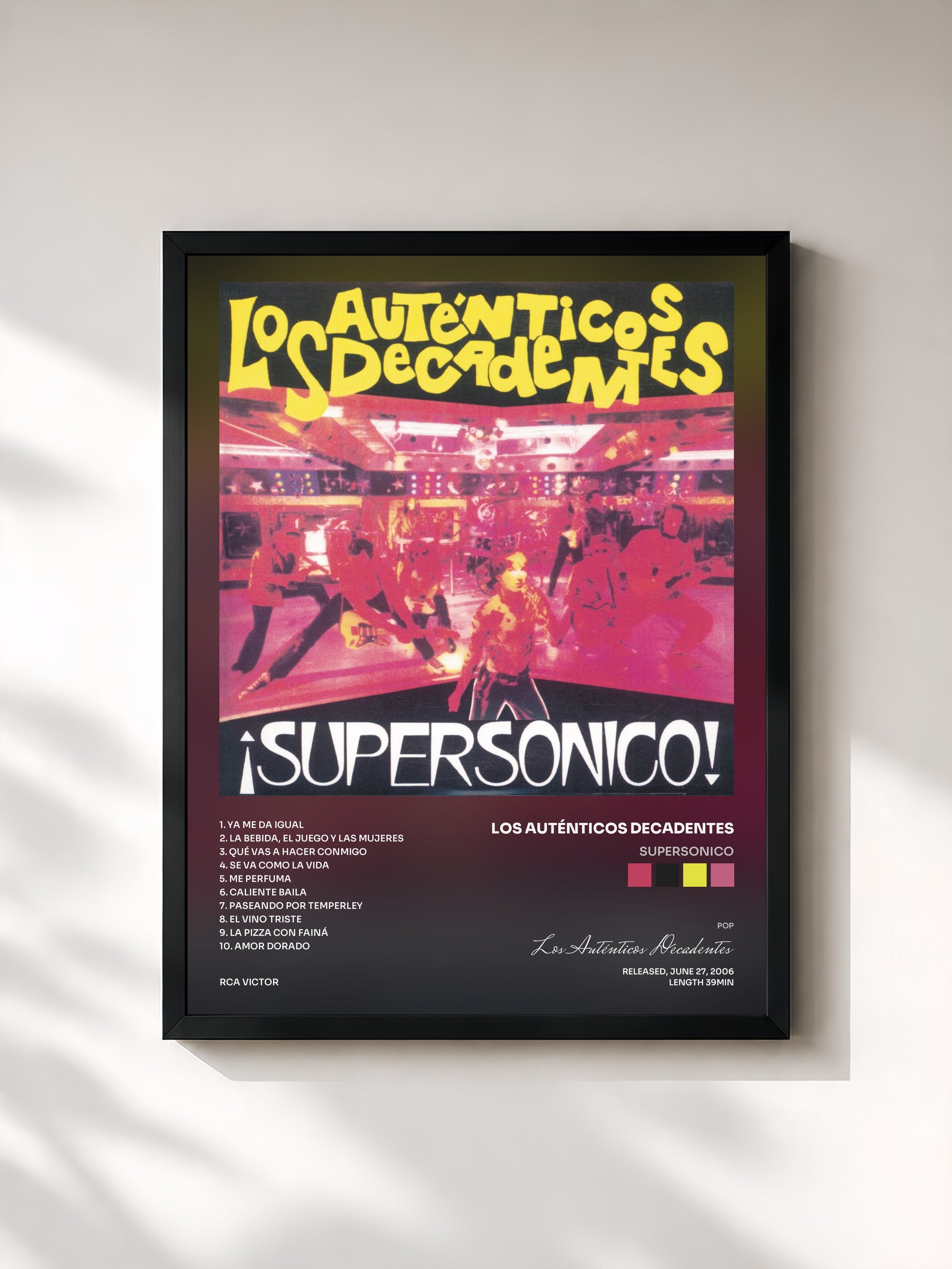 #noir Tableau de l'album Supersonico de Los Auténticos Decadentes, cadre noir, imprimé et encadré en France