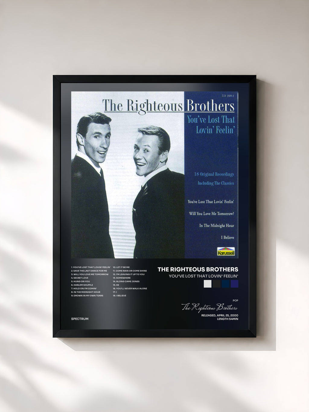 #noir Tableau de l'album You've Lost That Lovin' Feelin' de The Righteous Brothers, cadre noir, imprimé et encadré en France