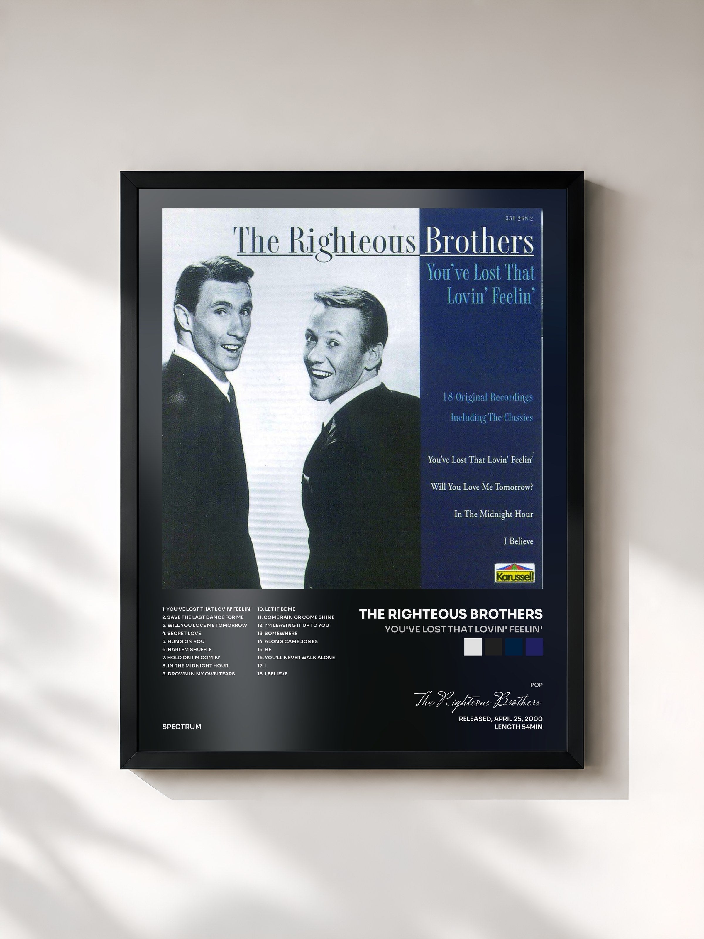#noir Tableau de l'album You've Lost That Lovin' Feelin' de The Righteous Brothers, cadre noir, imprimé et encadré en France