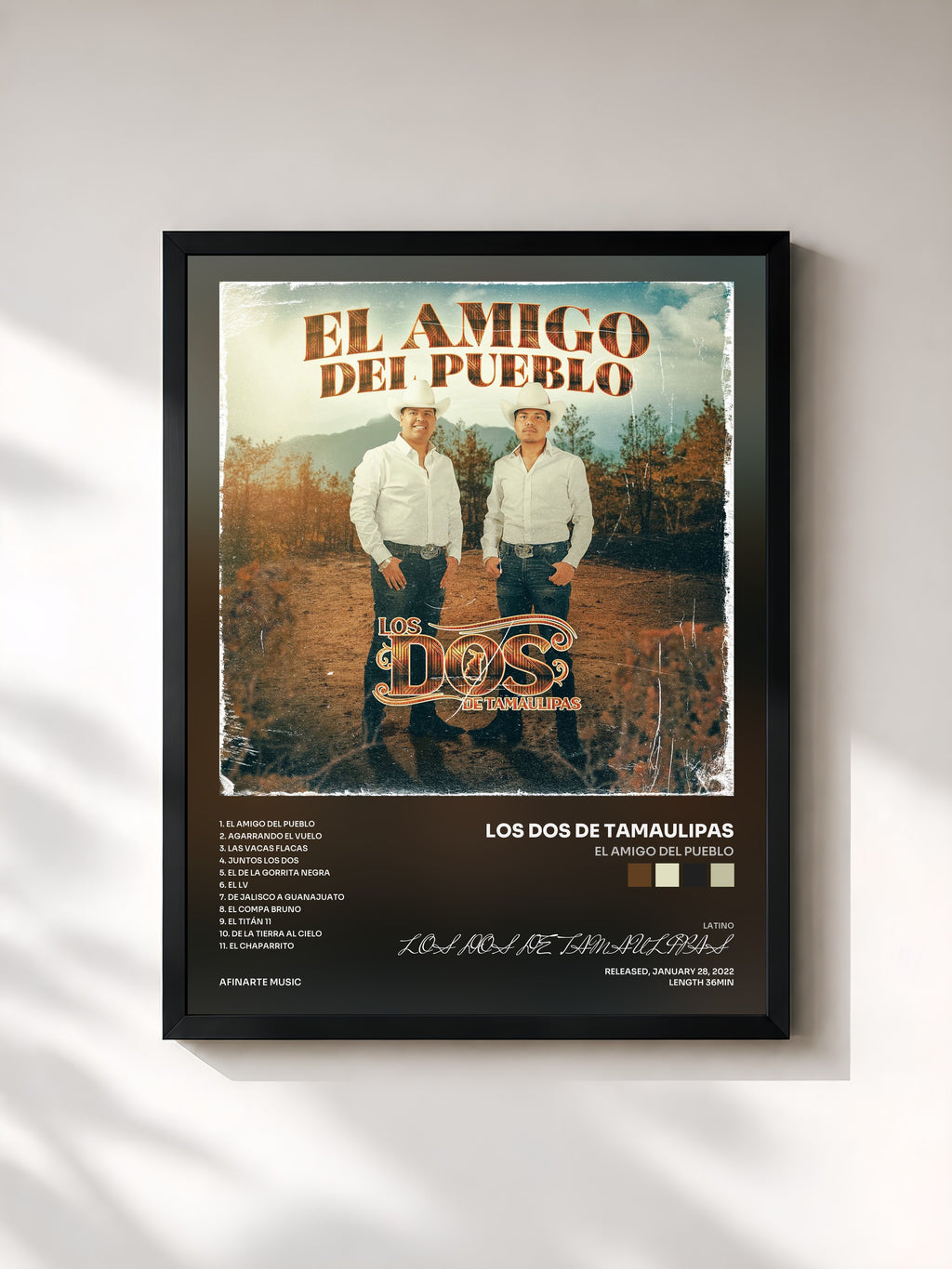 #noir Tableau de l'album El Amigo Del Pueblo de LOS DOS DE TAMAULIPAS, cadre noir, imprimé et encadré en France