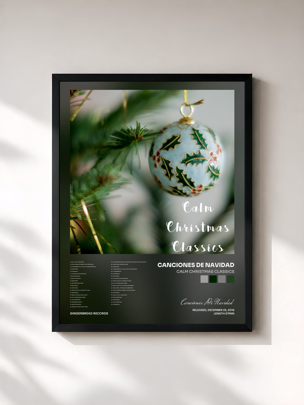#noir Tableau de l'album Calm Christmas Classics de Canciones De Navidad, cadre noir, imprimé et encadré en France