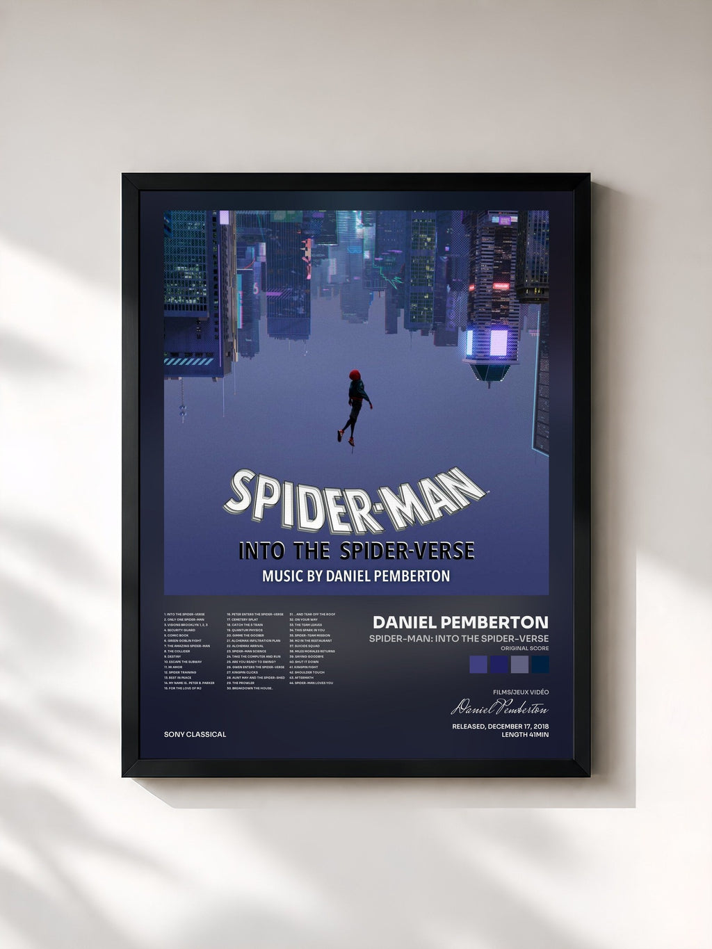 #noir Tableau de l'album Spider-Man: Into the Spider-Verse (Original Score) de Daniel Pemberton, cadre noir, imprimé et encadré en France