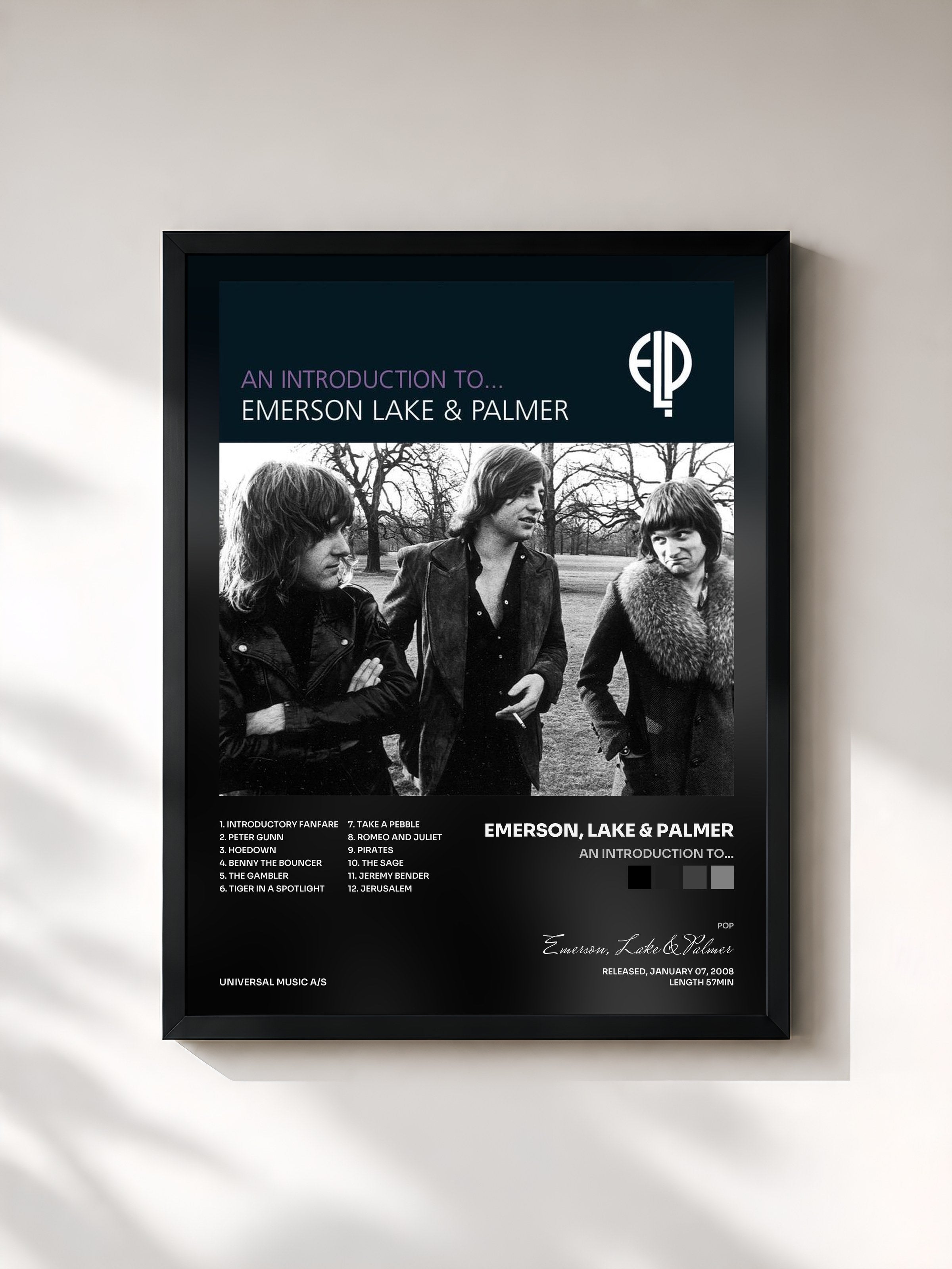 #noir Tableau de l'album An Introduction To... de Emerson, Lake & Palmer, cadre noir, imprimé et encadré en France