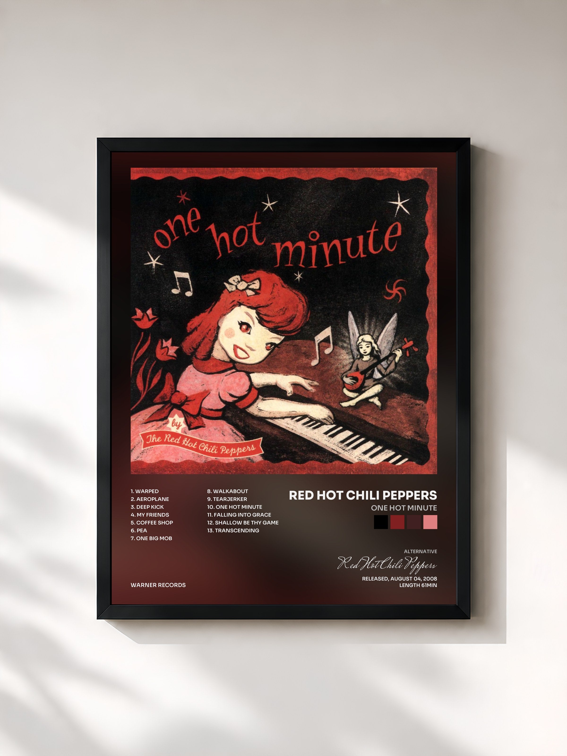#noir Tableau de l'album One Hot Minute de Red Hot Chili Peppers, cadre noir, imprimé et encadré en France