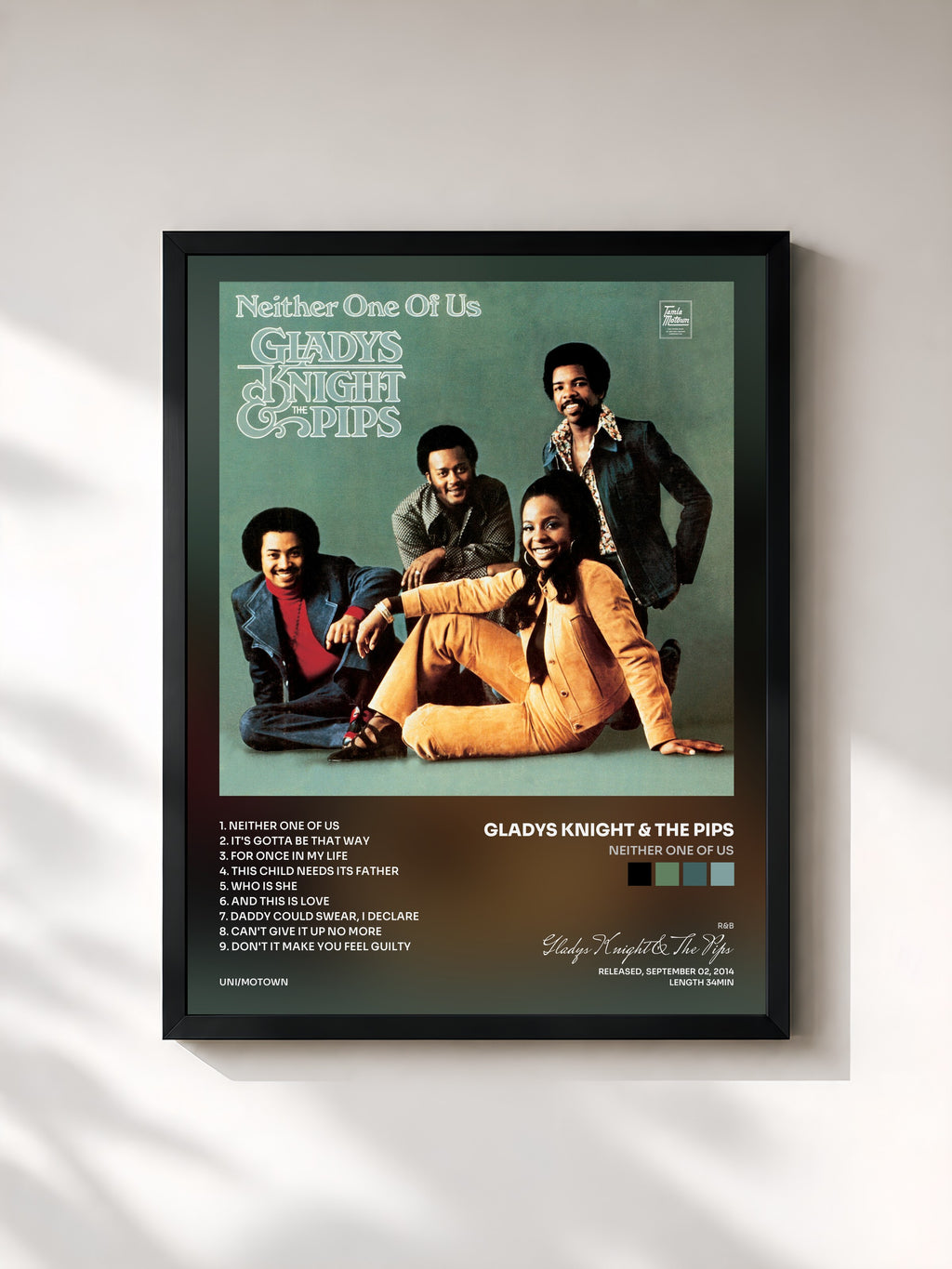 #noir Tableau de l'album Neither One Of Us de Gladys Knight & The Pips, cadre noir, imprimé et encadré en France