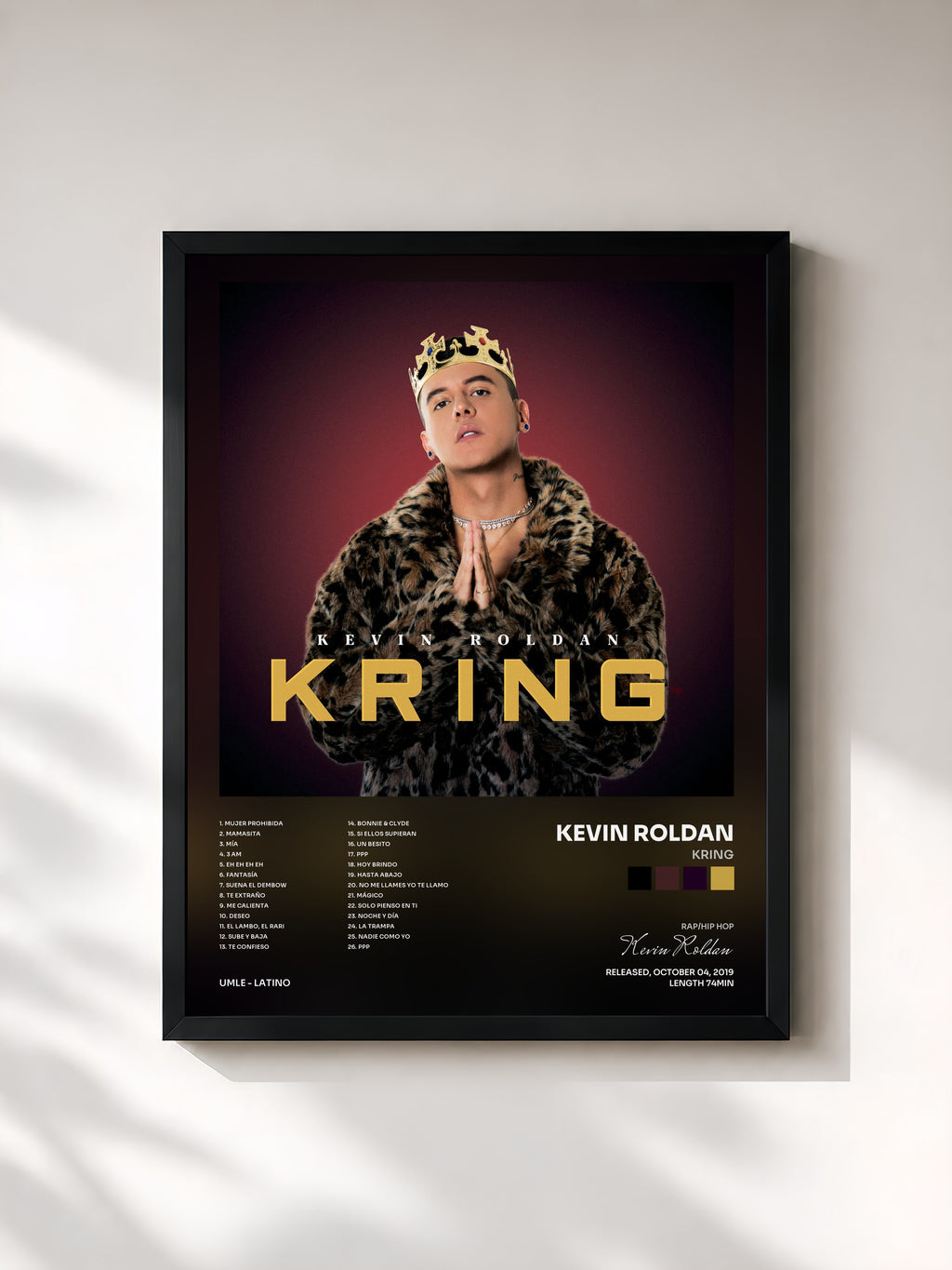 #noir Tableau de l'album KrING de Kevin Roldan, cadre noir, imprimé et encadré en France