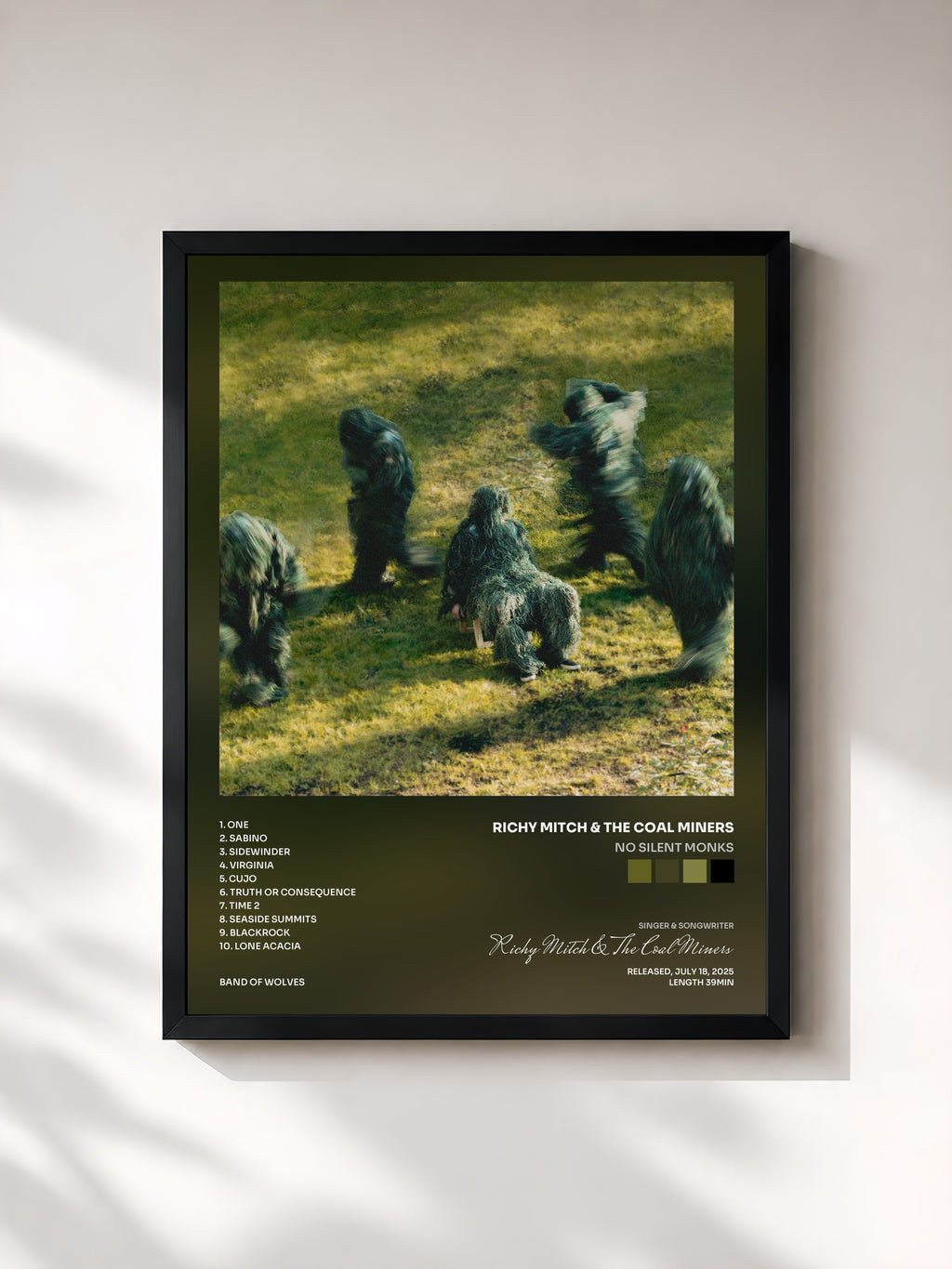 #noir Tableau de l'album No Silent Monks de Richy Mitch & The Coal Miners, cadre noir, imprimé et encadré en France