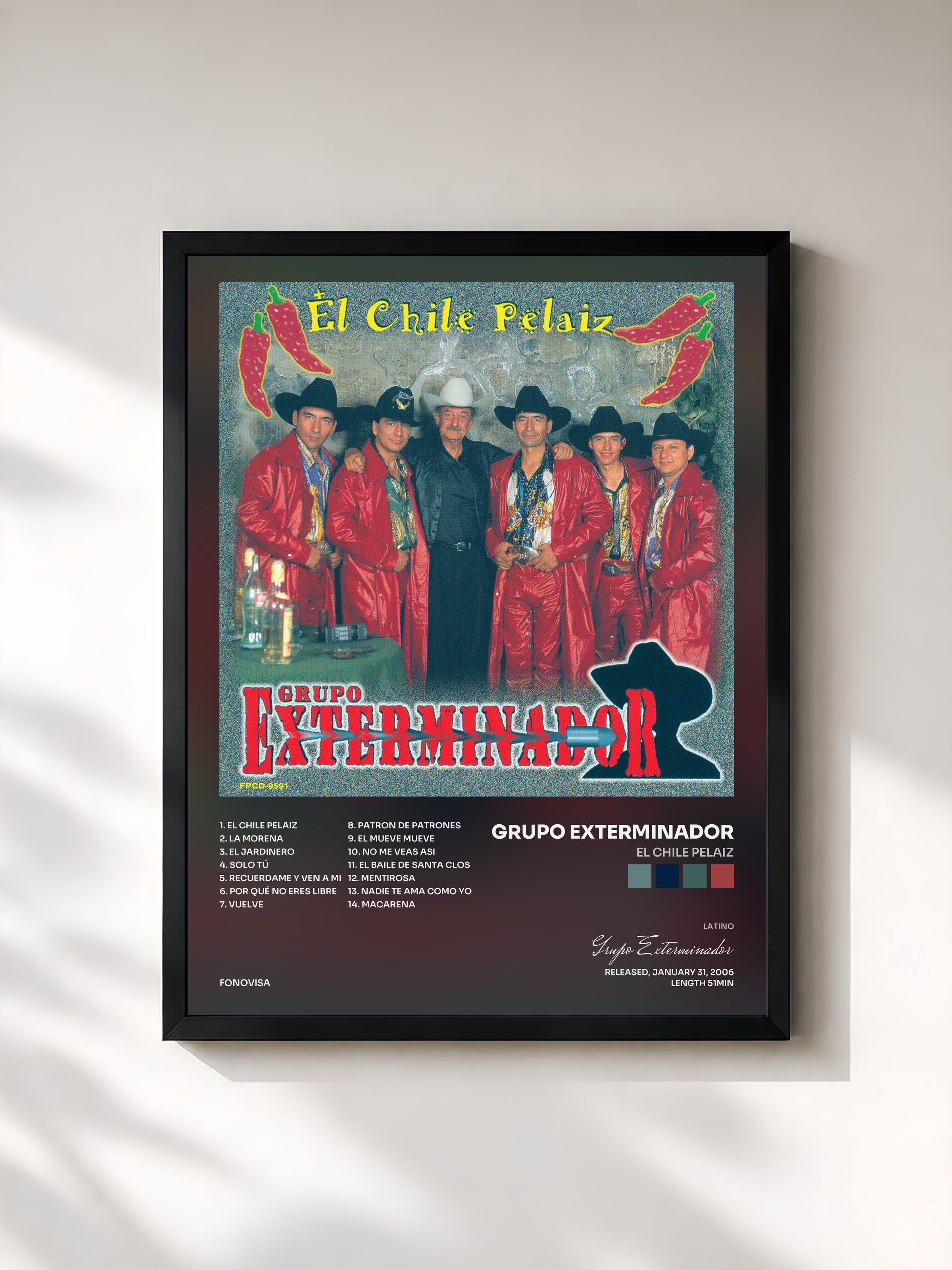 #noir Tableau de l'album El Chile Pelaiz de Grupo Exterminador, cadre noir, imprimé et encadré en France