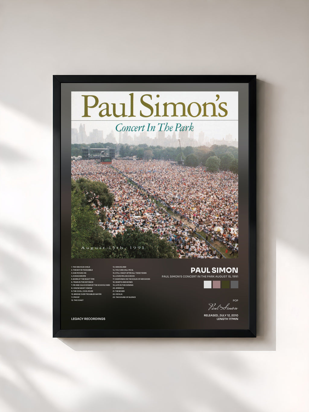 #noir Tableau de l'album Paul Simon's Concert In The Park August 15, 1991 de Paul Simon, cadre noir, imprimé et encadré en France