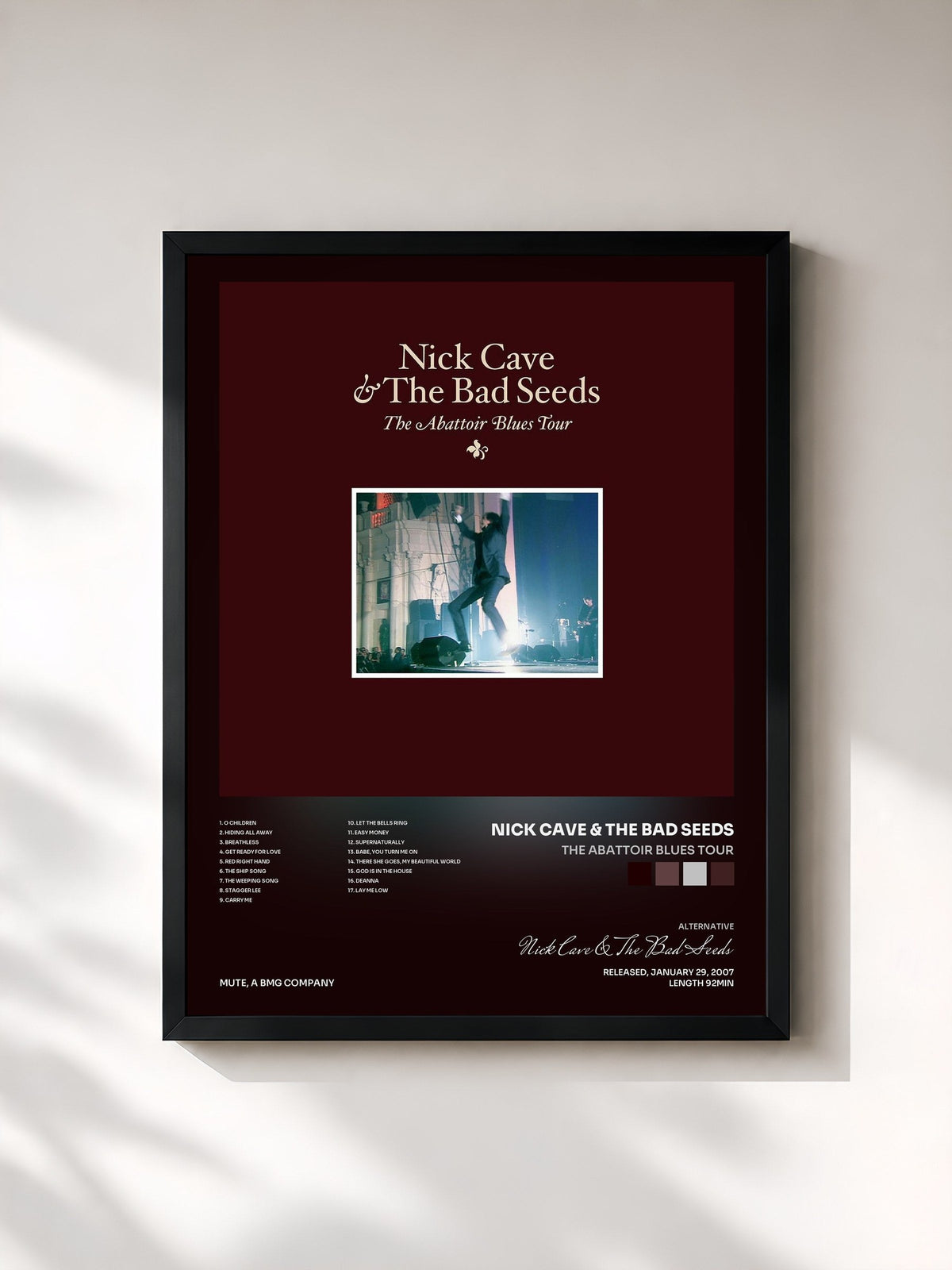 #noir Tableau de l'album The Abattoir Blues Tour de Nick Cave & The Bad Seeds, cadre noir, imprimé et encadré en France