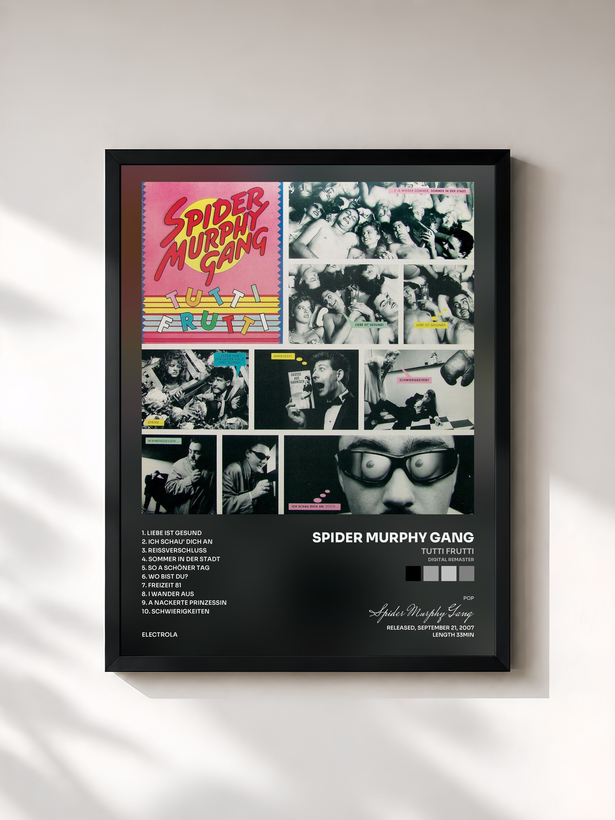 #noir Tableau de l'album Tutti Frutti (Digital Remaster) de Spider Murphy Gang, cadre noir, imprimé et encadré en France