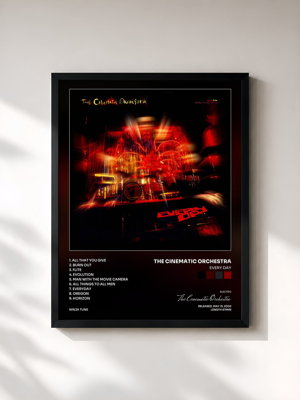 #noir Tableau de l'album Every Day de The Cinematic Orchestra, cadre noir, imprimé et encadré en France