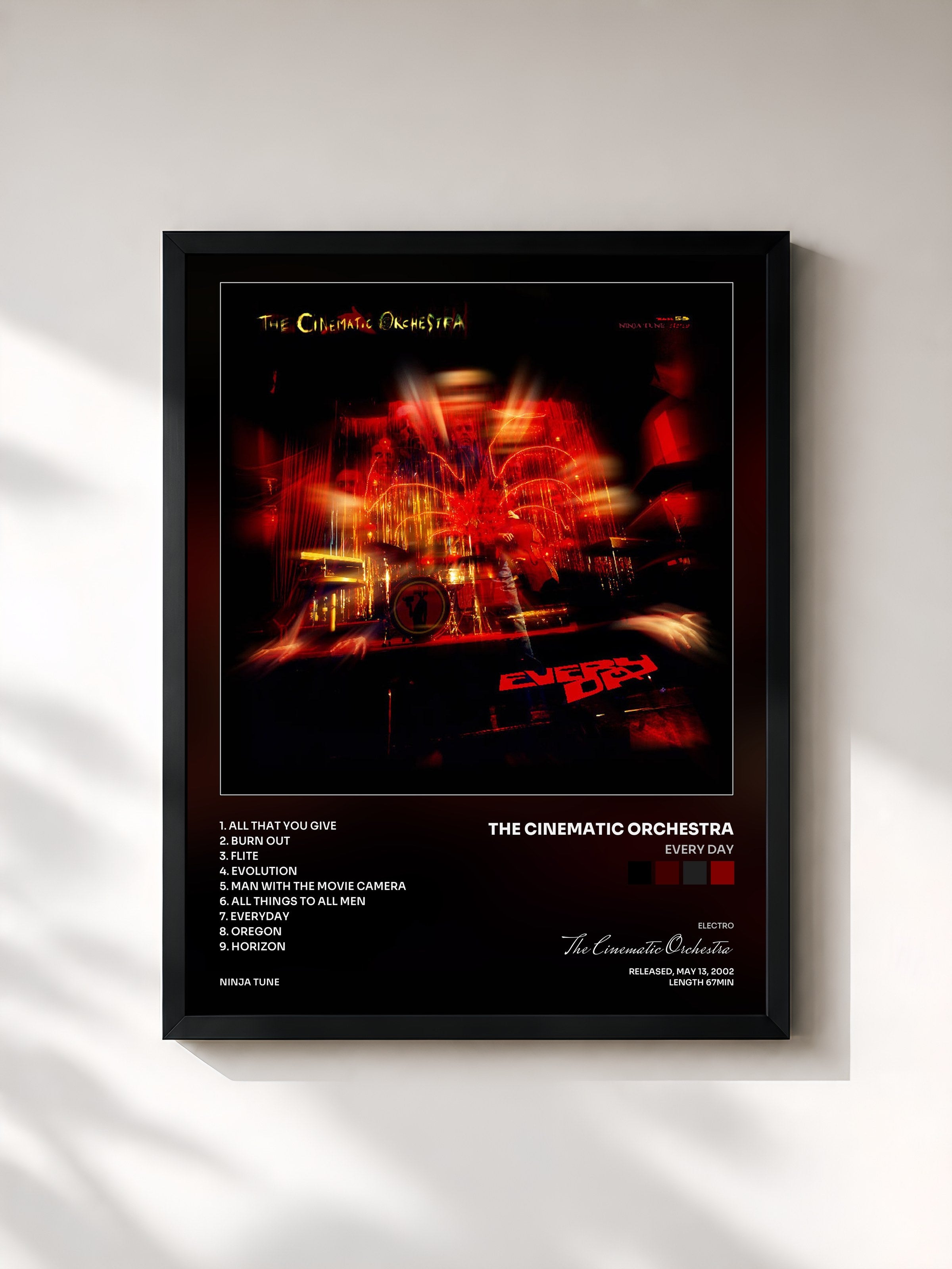 #noir Tableau de l'album Every Day de The Cinematic Orchestra, cadre noir, imprimé et encadré en France