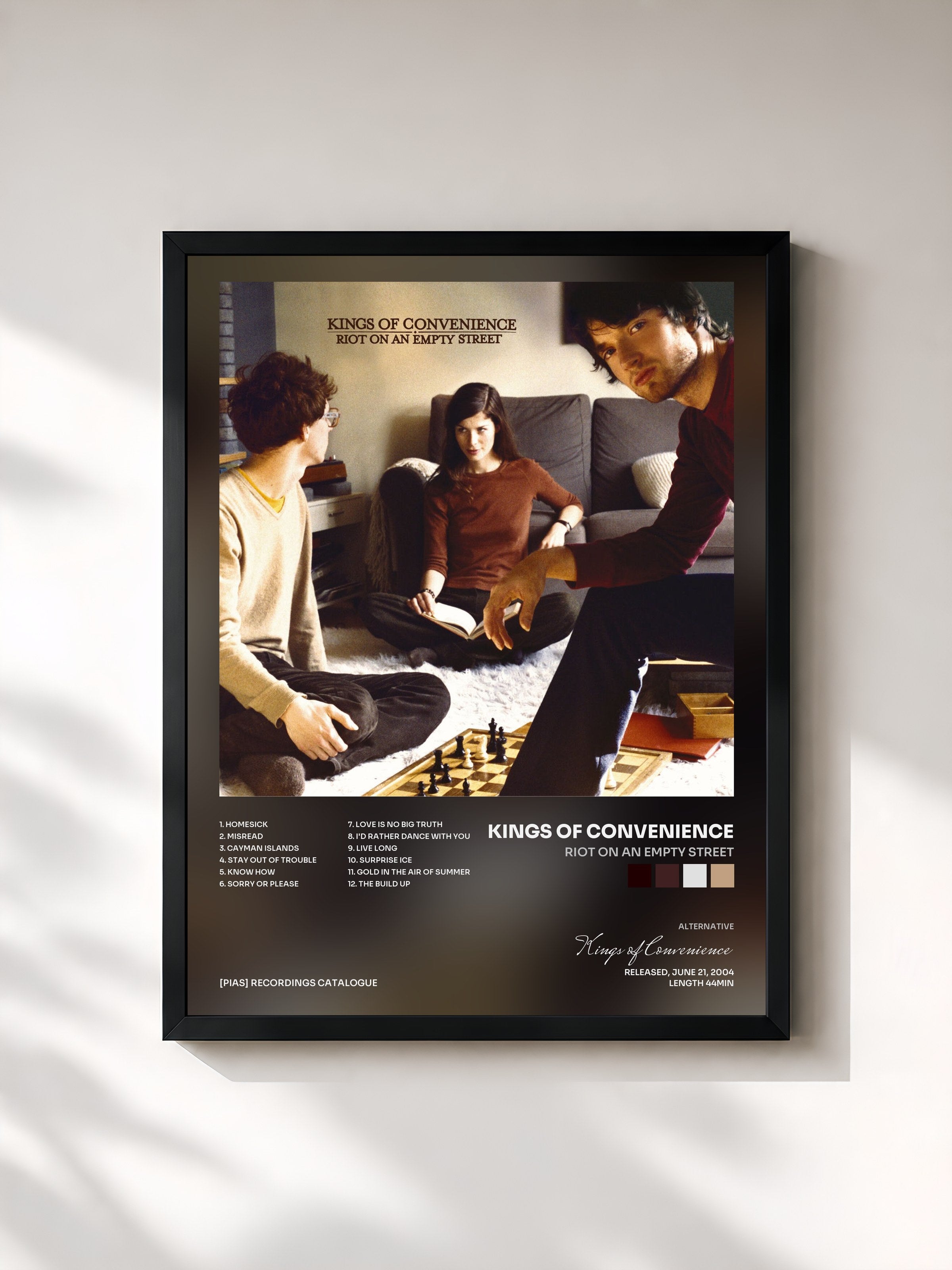 #noir Tableau de l'album Riot On An Empty Street de Kings of Convenience, cadre noir, imprimé et encadré en France