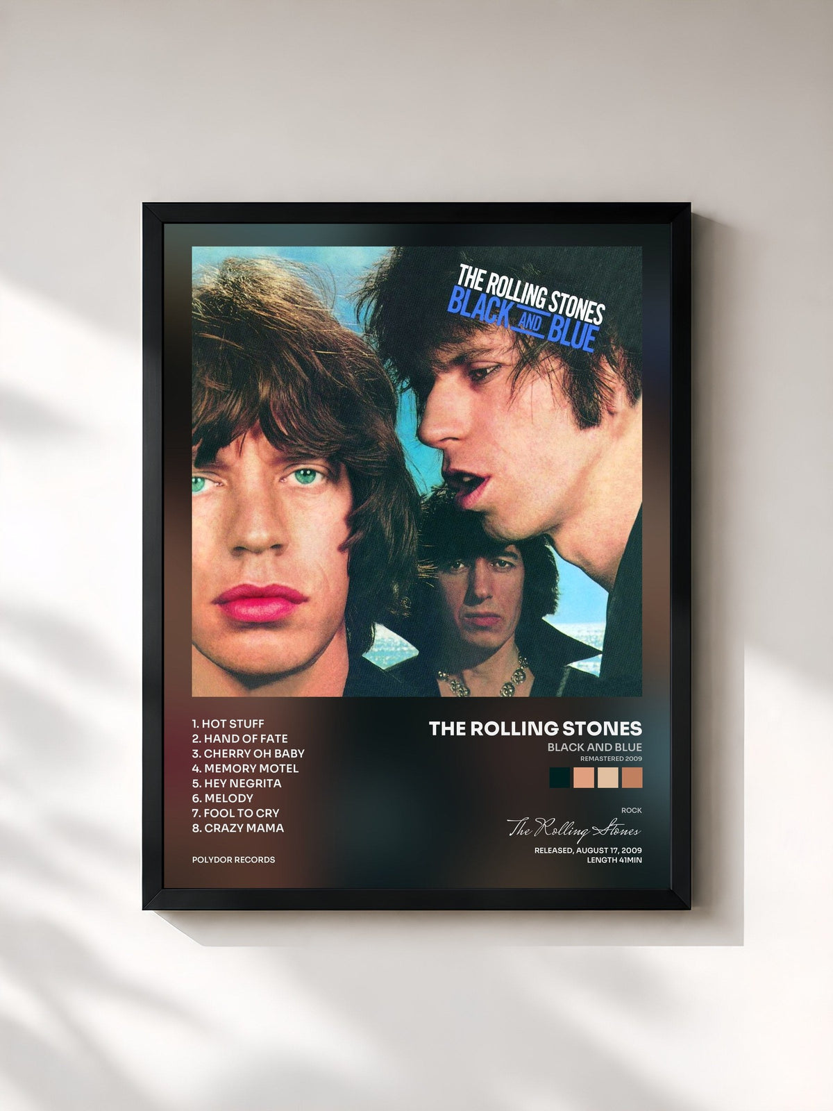 #noir Tableau de l'album Black And Blue (Remastered 2009) de The Rolling Stones, cadre noir, imprimé et encadré en France